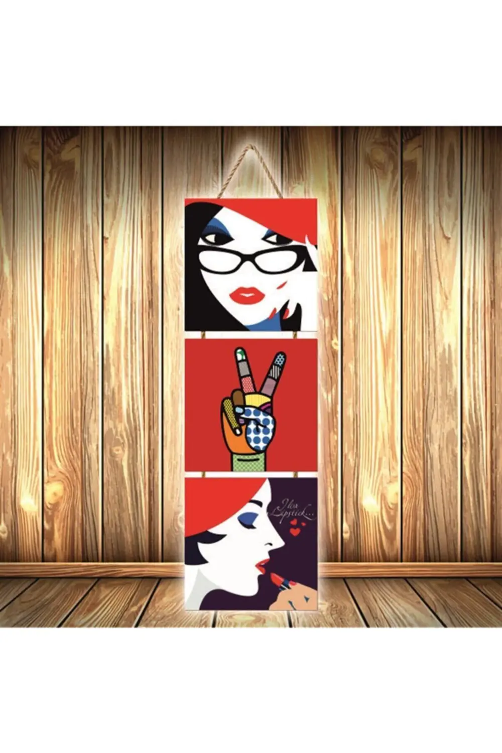 Peace Women Tasarımlı Üçlü Retro Ahşap Poster Ü358