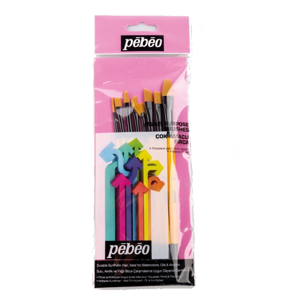 Pebeo Fırça Seti Düz Kesik-Yelpaze-Angular-Kedi Dili-Çizgi 8 Lİ S