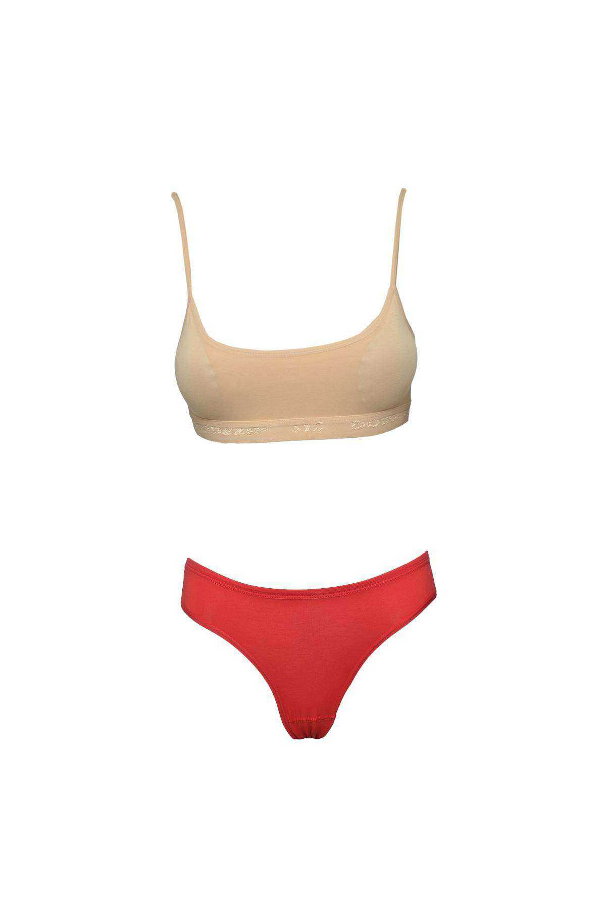 Just Cheap Store Pedli İp Askili Yarim Atlet Büstiyer Külot Takim Ten Kirmizi