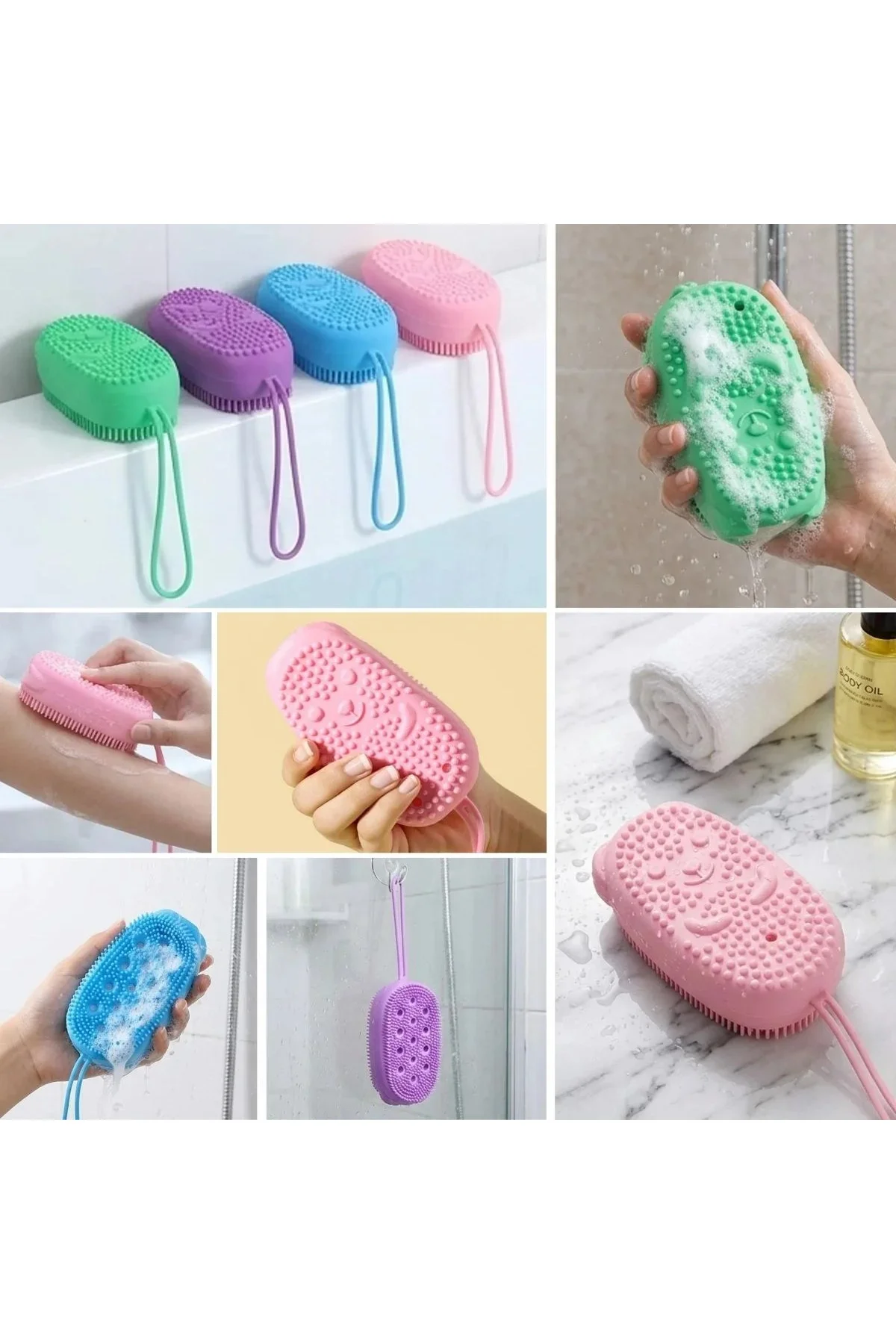 Peeling Etkili Süngerli Silikon Banyo Lifi – Asma Kancalı Duş Kesesi