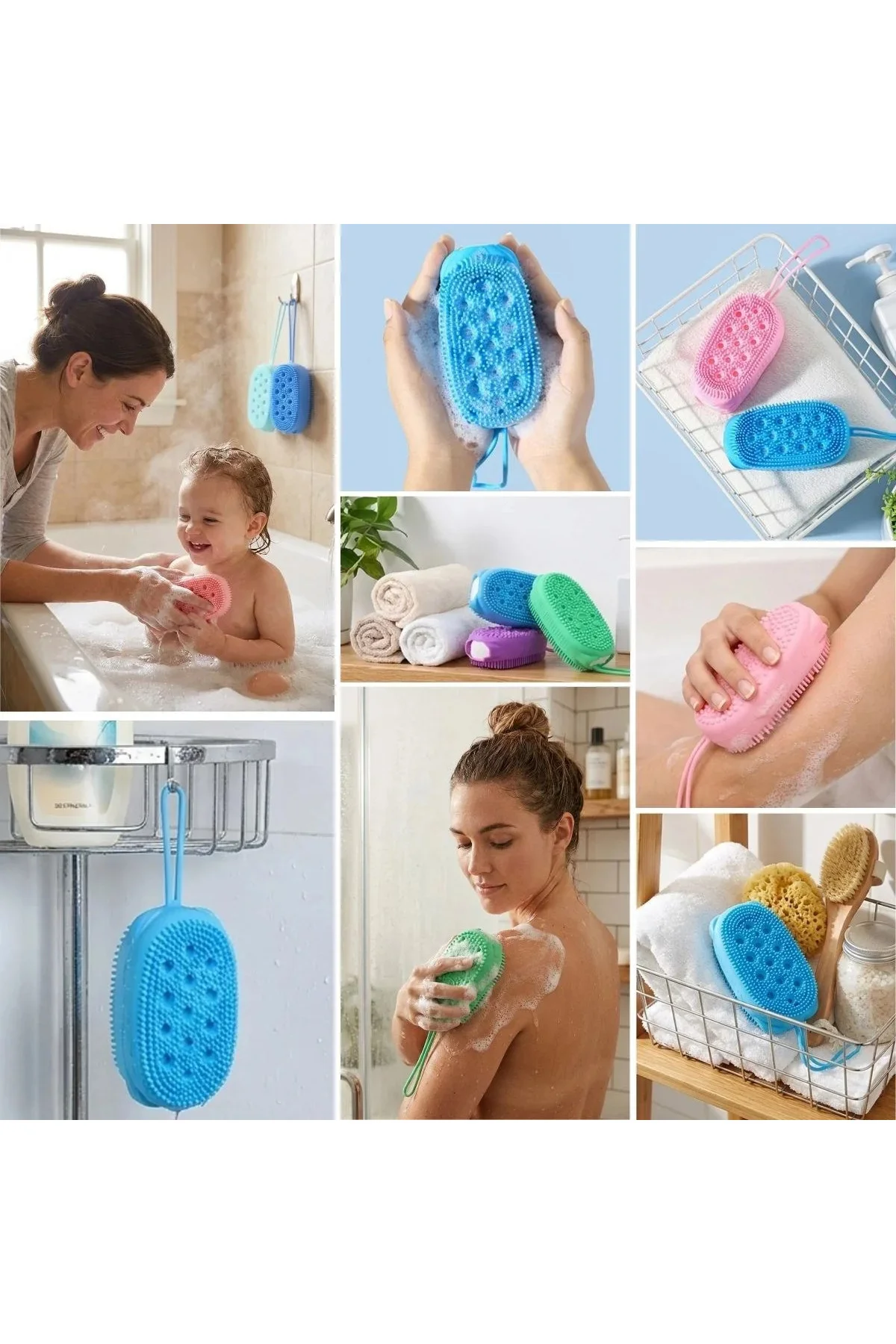 Peeling Etkili Süngerli Silikon Banyo Lifi – Asma Kancalı Duş Kesesi