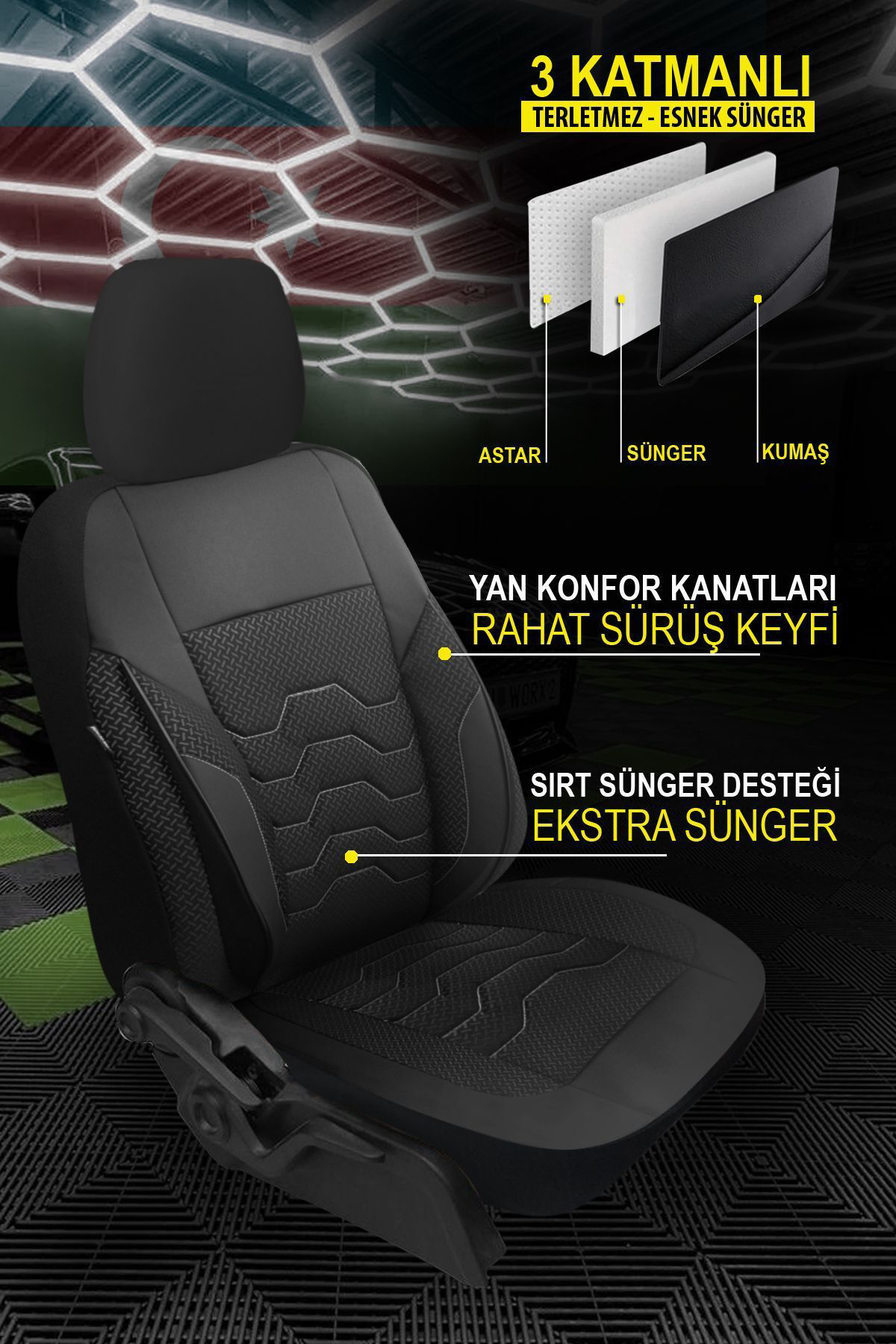 Pegasus Serisi Oto Koltuk Kılıfı Jakar Kumaş Ön Arka Tam Set