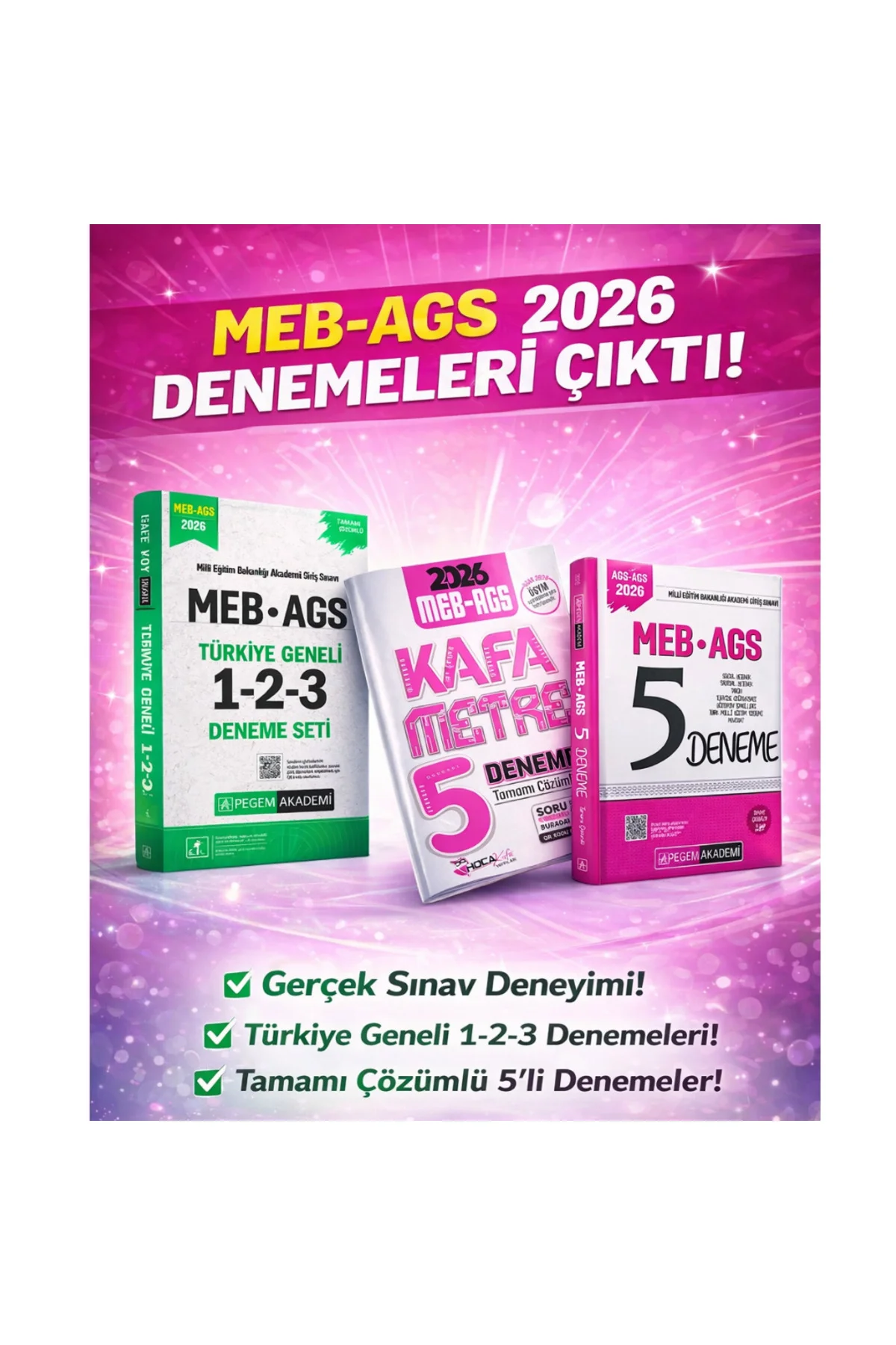 Pegem 2026 MEB AGS Türkiye Geneli 1-2-3 (3'lü Deneme Seti) & MEB AGS Tüm Dersler 5 Deneme Hoca Kafas
