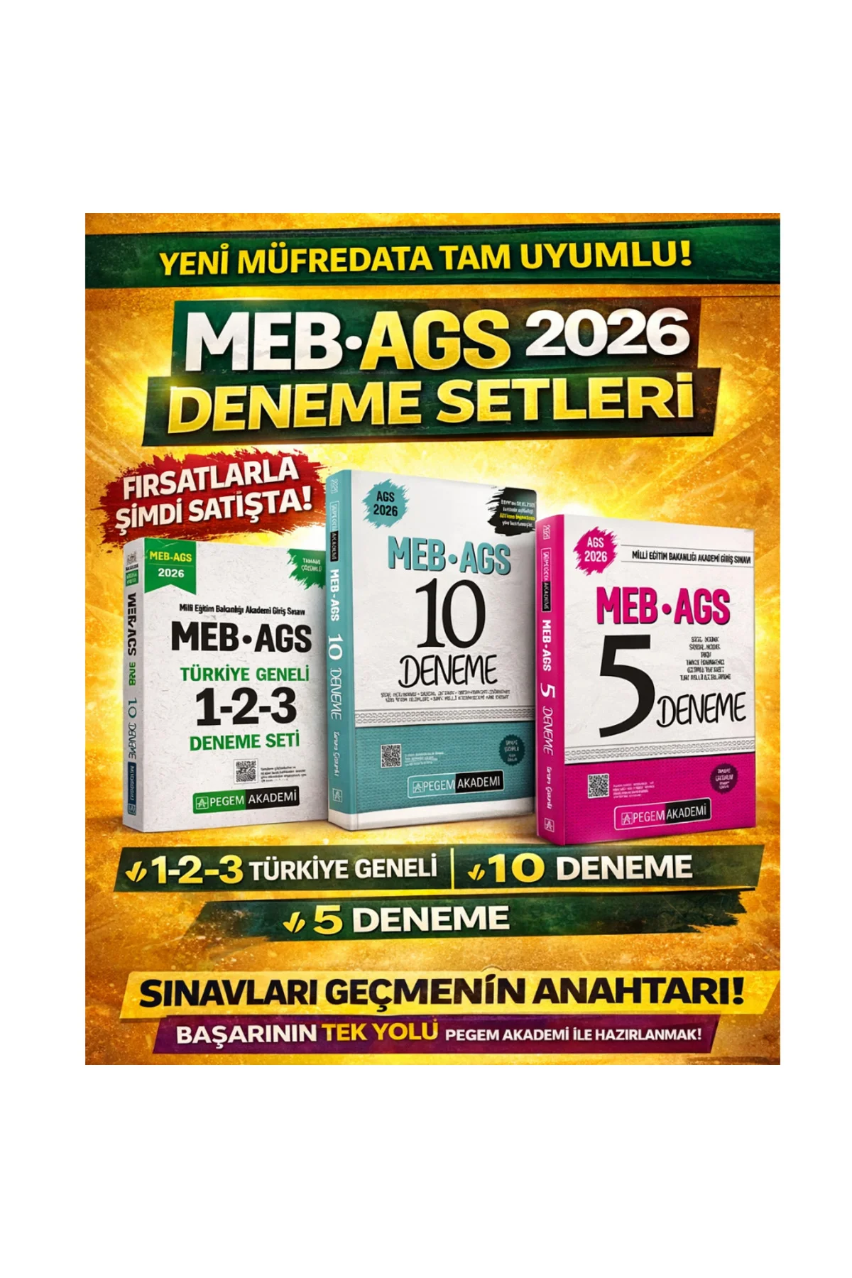Pegem 2026 MEB AGS Türkiye Geneli 1-2-3 (3'lü Deneme Seti) & Pegem MEB AGS 10+5 Deneme Seti