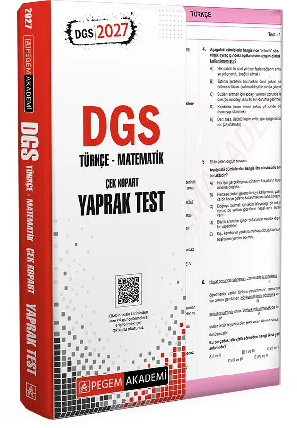 Pegem 2027 DGS Türkçe-Matematik Çek Kopart Yaprak Test