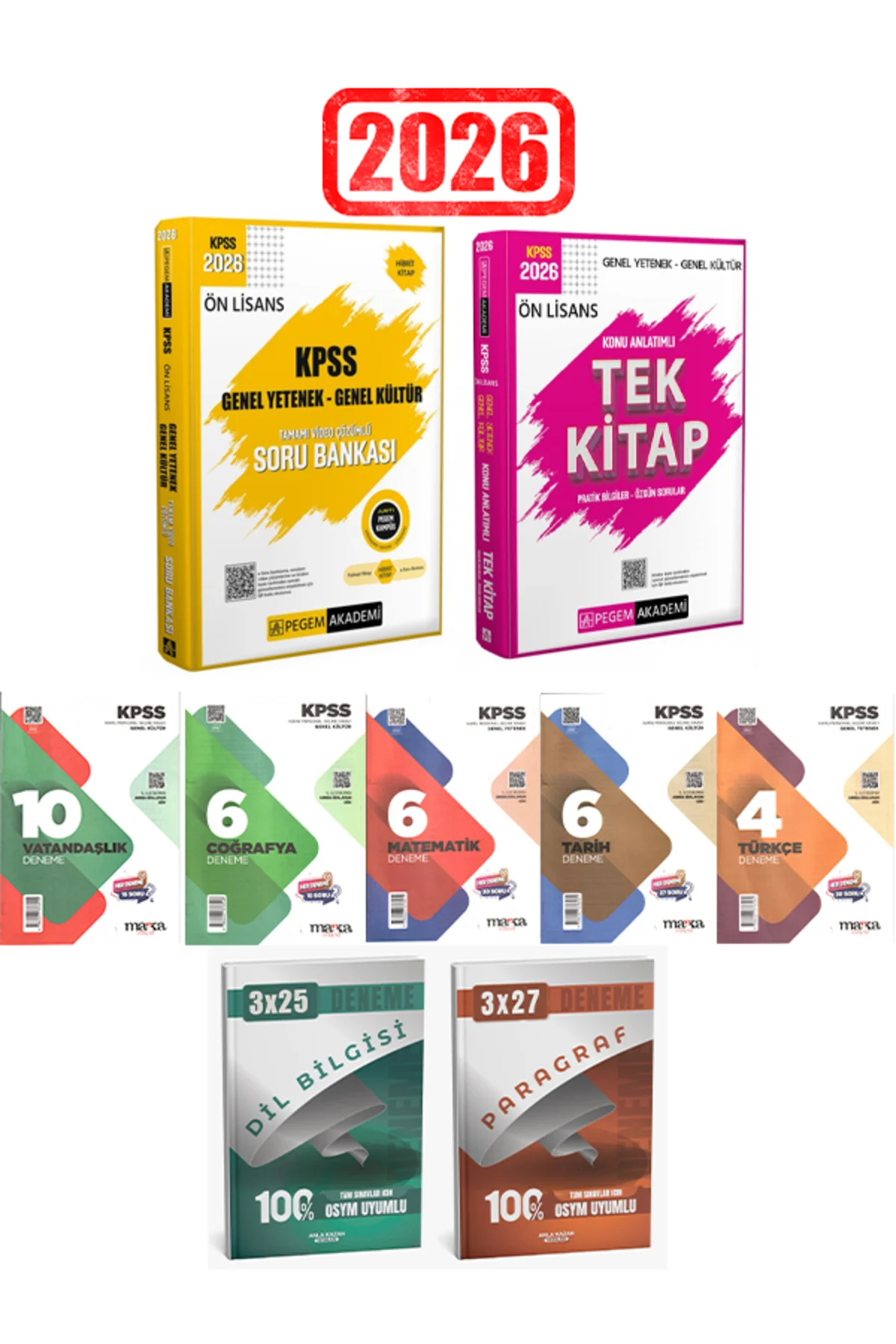 Pegem + Anla Kazan 2026 KPSS Ön Lisans Tek Kitap Konu + Soru + Marka Deneme + Anla Kazan Deneme 9lu