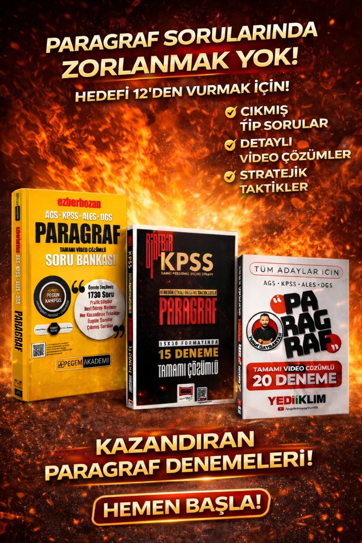Pegem Ezberbozan Paragraf Soru Bankası & Yargı Birebir KPSS Paragraf 15 Deneme & Yediiklim Tüm Adayl