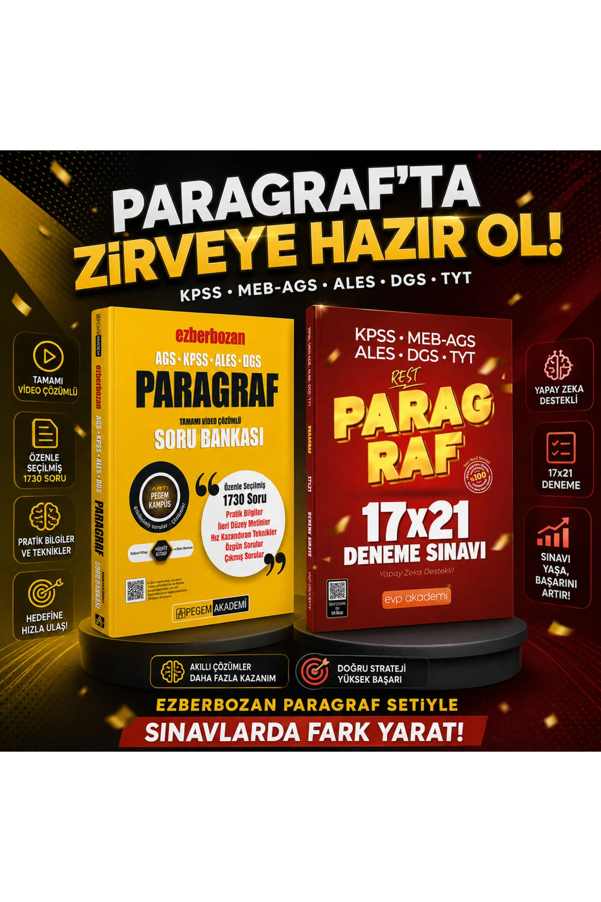 Pegem Ezberbozan Paragraf Soru Bankası & KPSS MEB AGS ALES DGS TYT Paragraf Deneme Seti