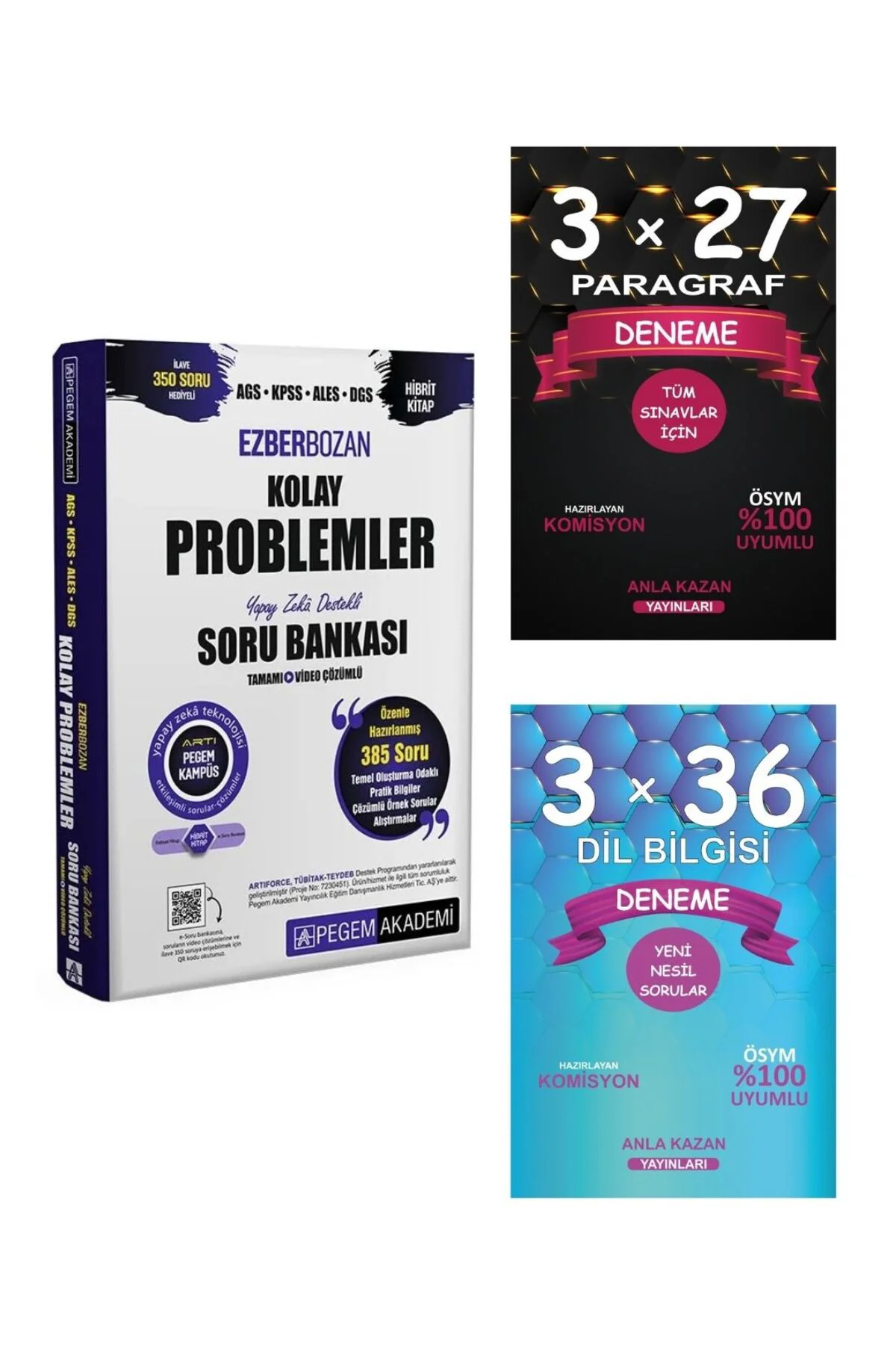 Pegem Kolay Problemler Ezberbozan Soru Bankası ve Anla Kazan Paragraf Dil Bilgisi Deneme Seti