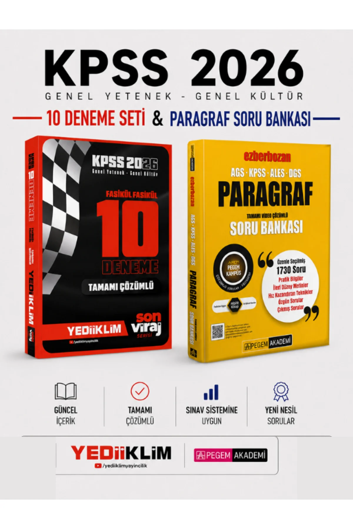 Pegem Paragraf Soru Bankası & Yediiklim KPSS GK GY Son Viraj 10 Deneme Seti