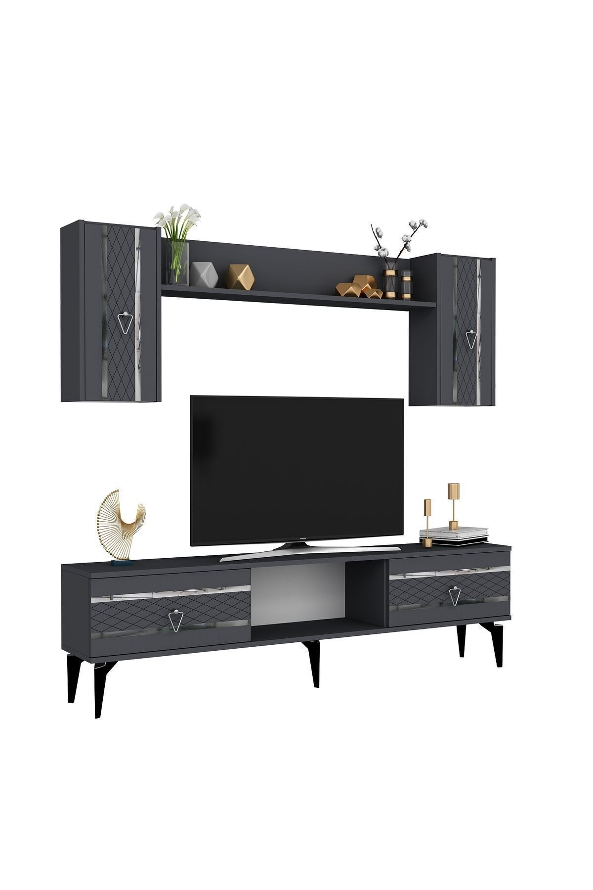 Cantek Dizayn Pellin Tv Ünitesi Takimi Beyaz-Altin