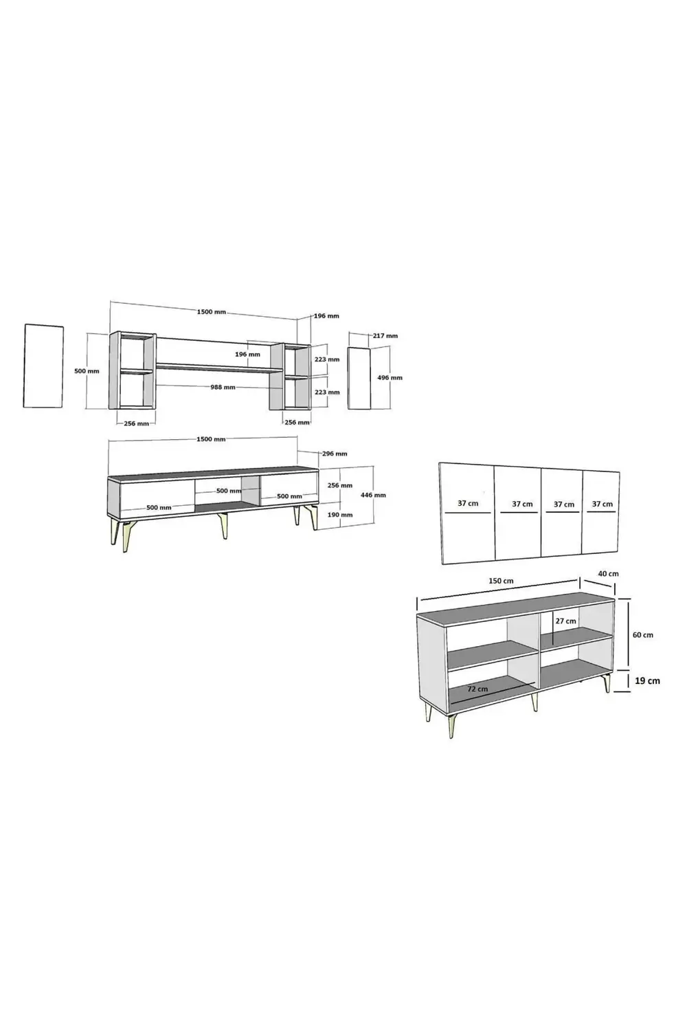 PELLİN TV ÜNİTESİ ve KONSOL 2'Lİ SALON TAKIMI BEYAZ-GÜMÜŞ