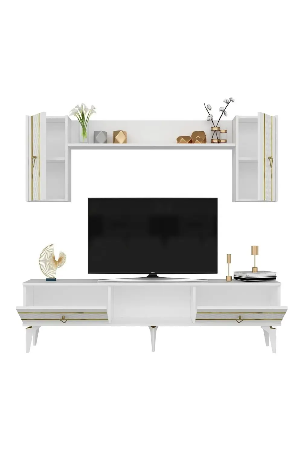 PELLİN TV ÜNİTESİ ve KONSOL 2'Lİ SALON TAKIMI BEYAZ-GÜMÜŞ