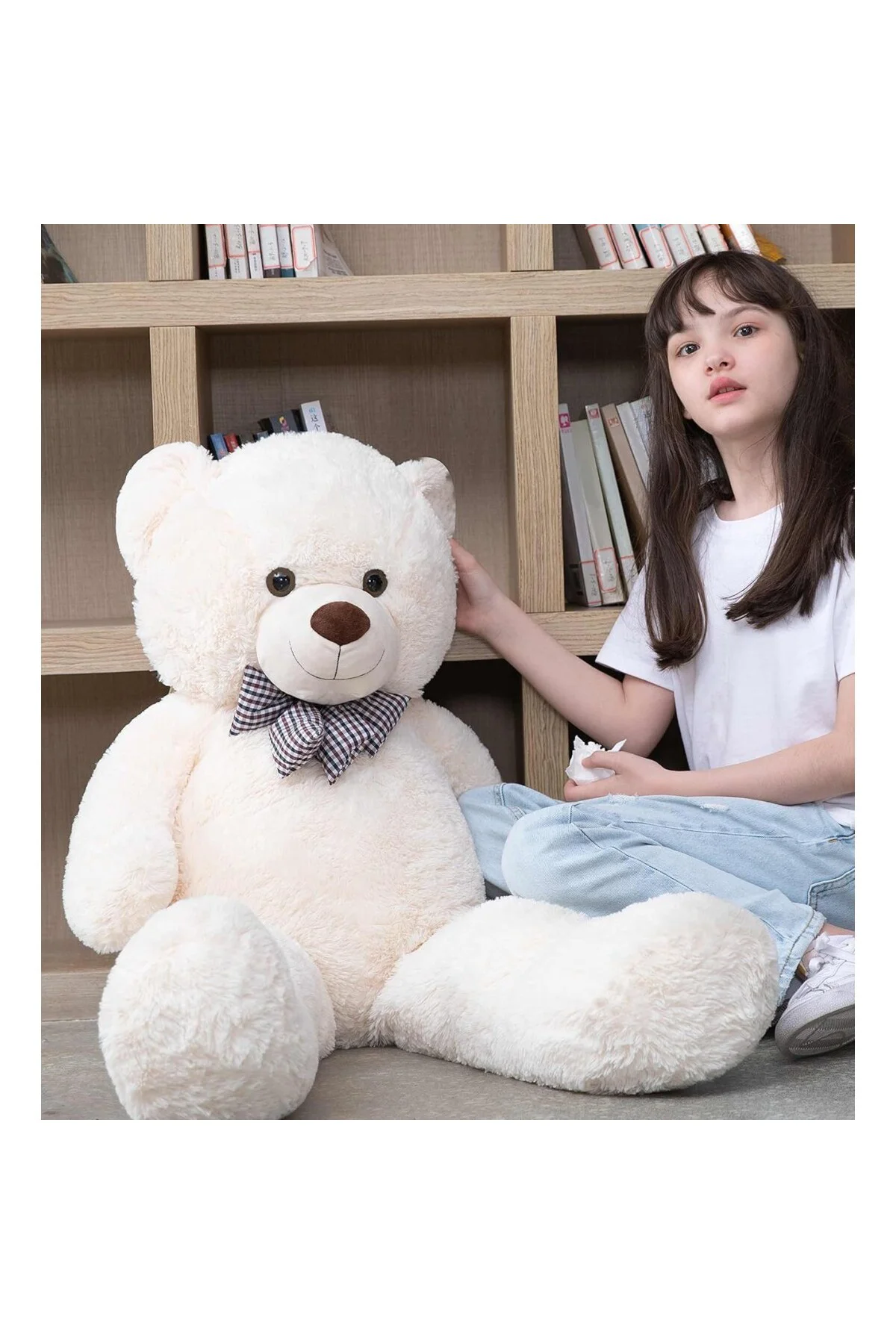 Peluş Ayı 120 cm Papyonlu Sevimli Ayı - Sevgiliye En Özel Hediye Beyaz