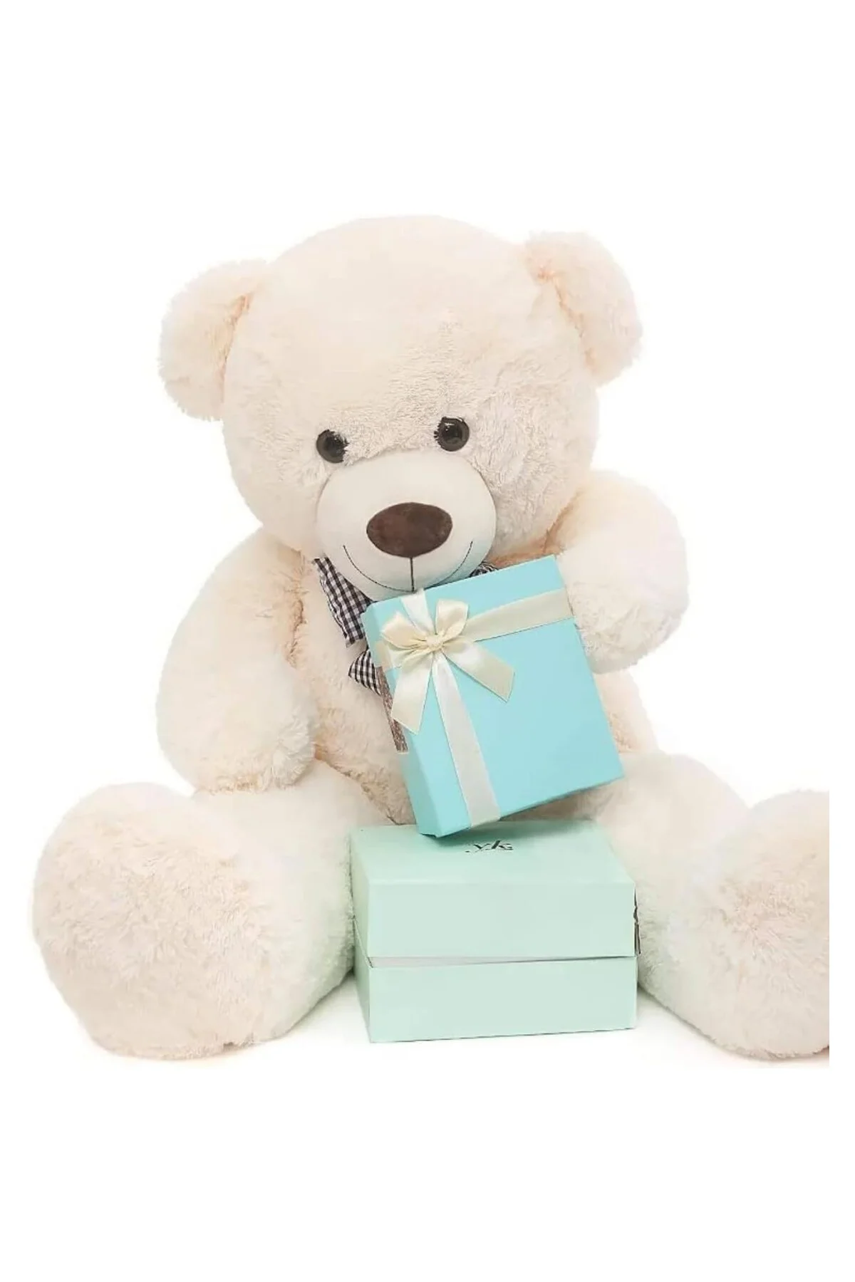 Peluş Ayı 120 cm Papyonlu Sevimli Ayı - Sevgiliye En Özel Hediye Beyaz