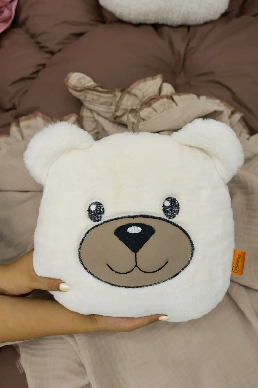 Peluş Ayı Yastık, Sevimli Ayı Nakışlı Kırlent, Peluş Ayı Oyuncak,