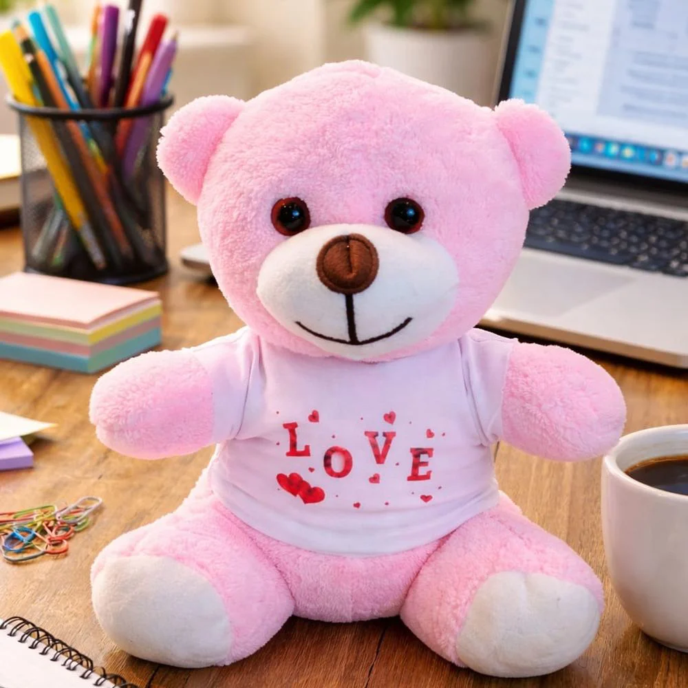 Peluş Ayıcık Tişörtlü Pembe Oyuncak Sevimli Hediye