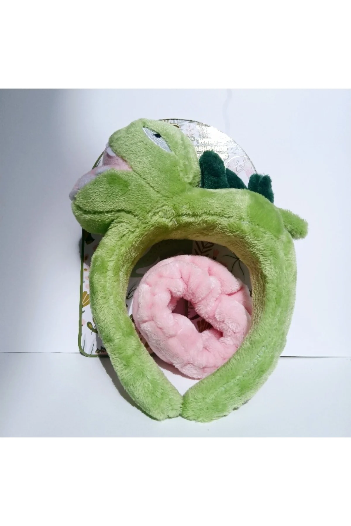 Peluş Dinazor Figürlü Taç ve Toka Seti (yeşil,pembe)