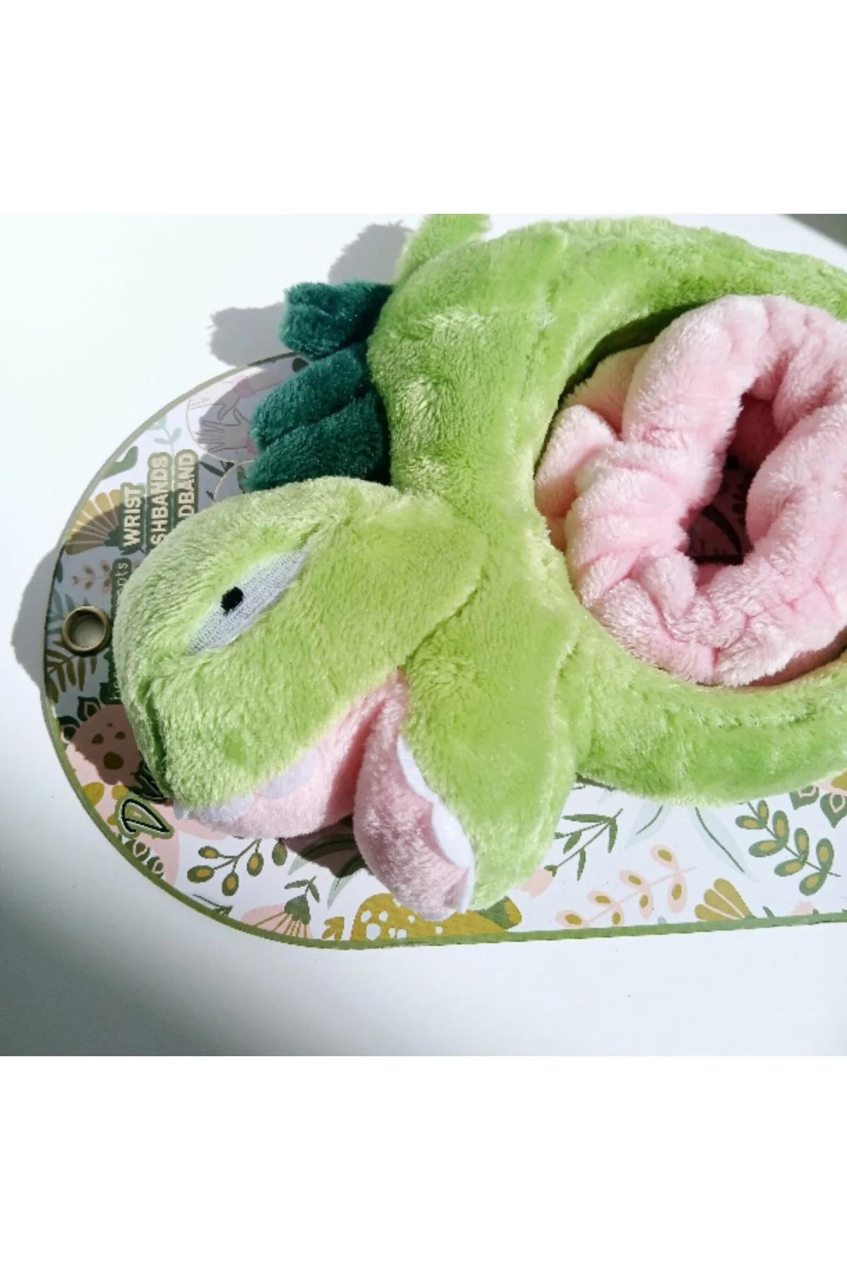 Peluş Dinazor Figürlü Taç ve Toka Seti (yeşil,pembe)