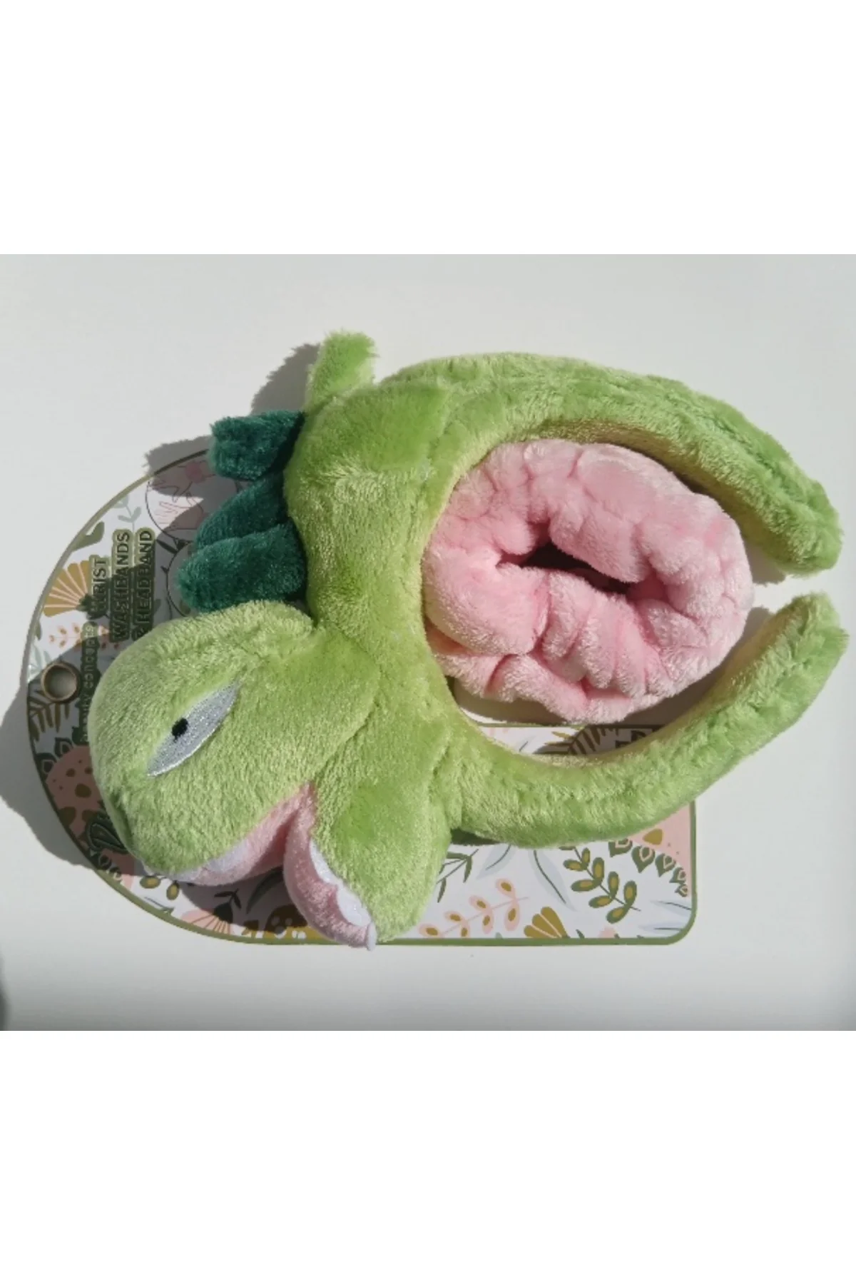 Peluş Dinazor Figürlü Taç ve Toka Seti (yeşil,pembe)