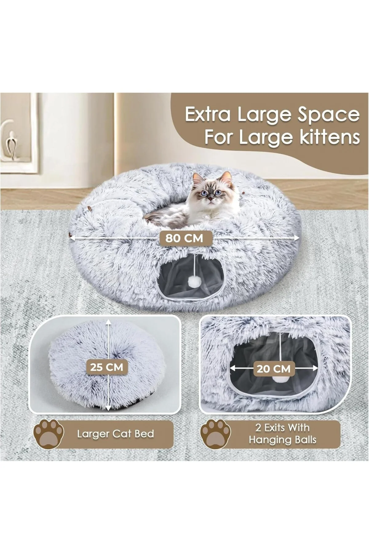 Peluş Donut Kedi Yatağı, Sert ve Dayanıklı Yapı, Tırmalamaya Daya