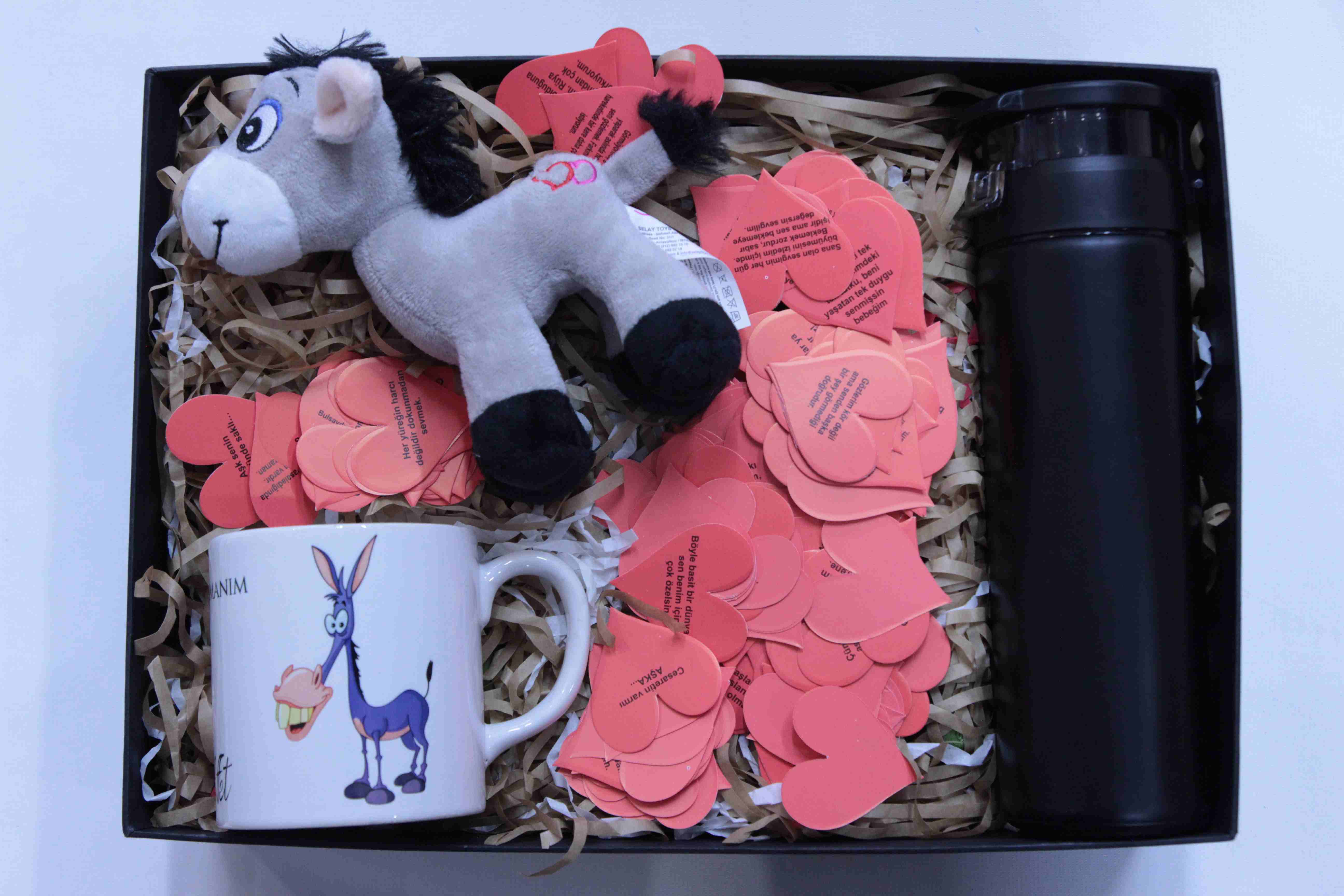 Home Peluş Eşek Beni Affet Kupa Siyah Termos Ve Aşk Sözleri Hediye Seti