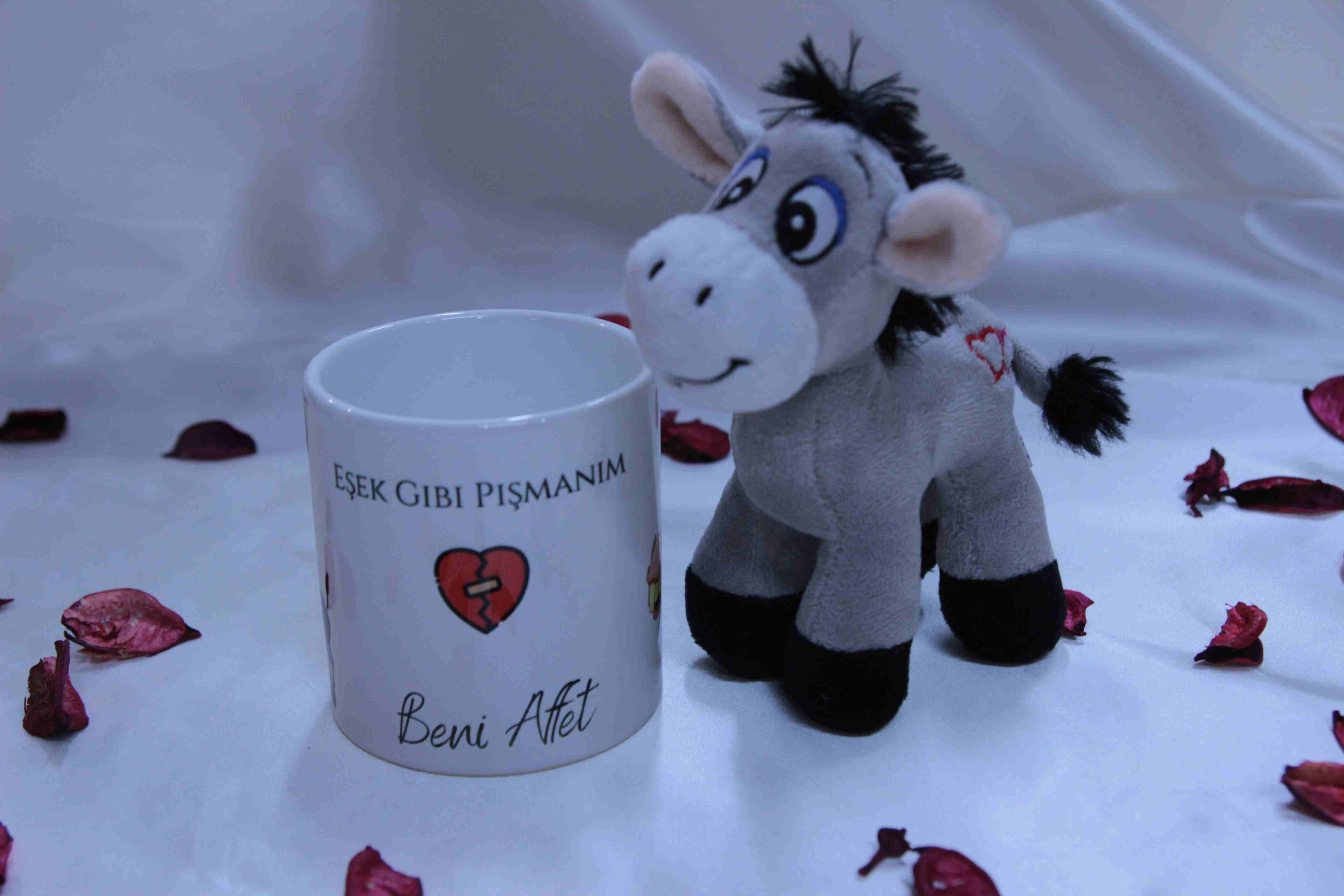 Home Peluş Eşek Beni Affet Kupa Siyah Termos Ve Aşk Sözleri Hediye Seti