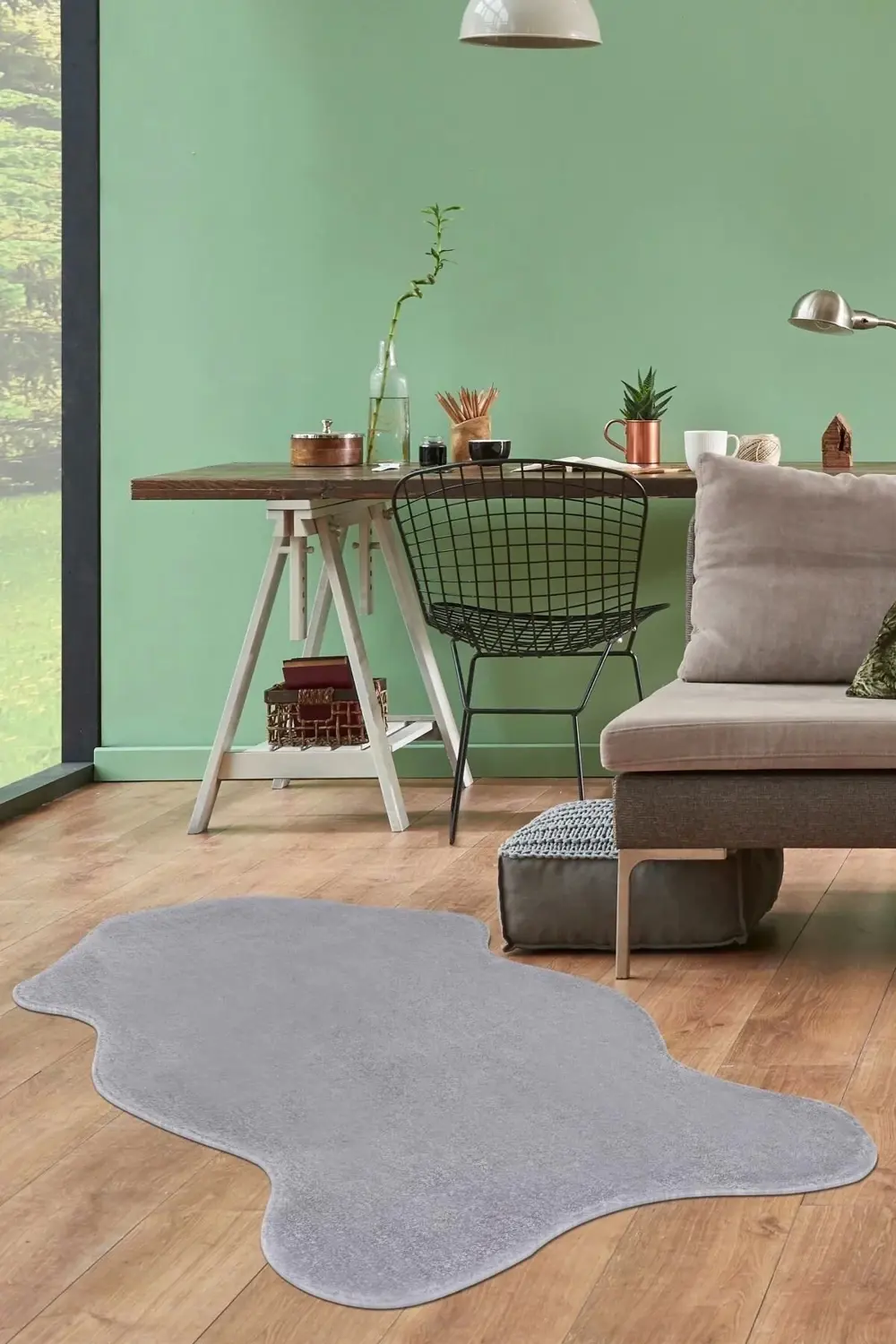 Peluş Halı Açık Gri Cool Yıkanabilir Şekilli Post Yolluk Kilim Sa