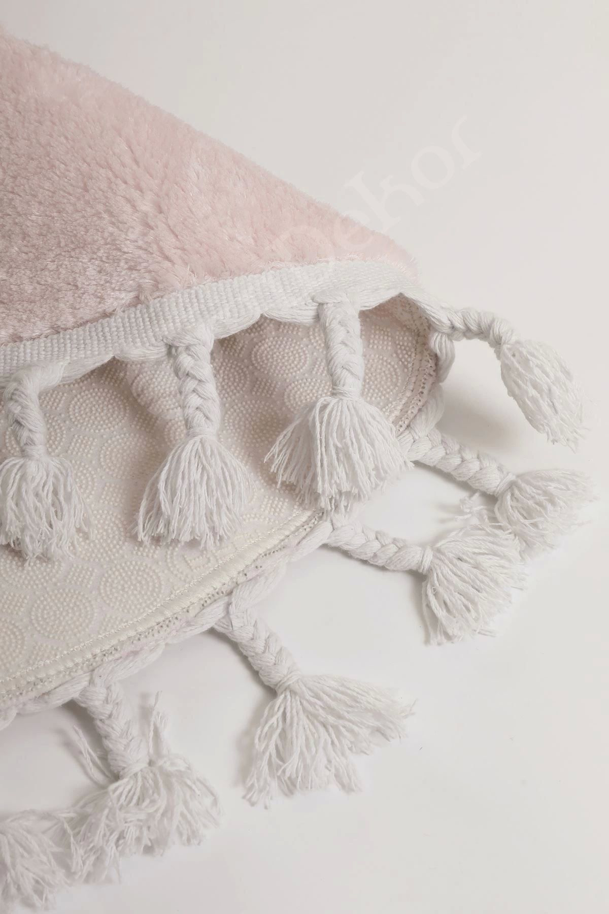 Dijidekor Peluş Halı Pembe Cool Saçaklı Yuvarlak Kesme Post Yolluk Kilim Sa