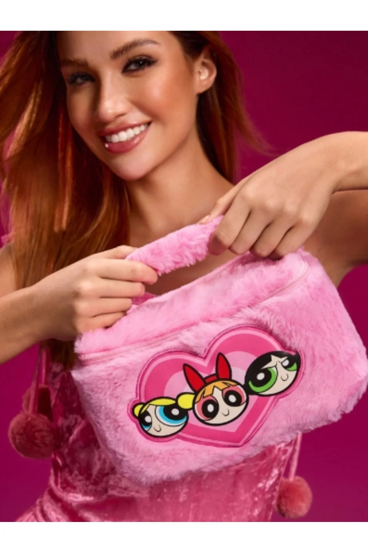 Peluş Karakter Desenli Pembe Kalp Detaylı Çok Amaçlı Fermuarlı Çanta / Makyaj Kutusu - Görsel 3