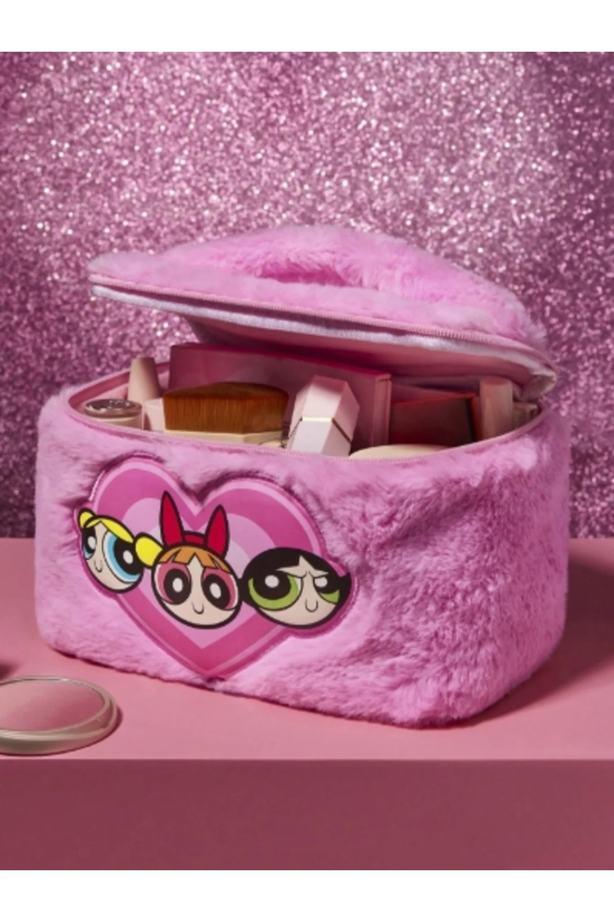 Peluş Karakter Desenli Pembe Kalp Detaylı Çok Amaçlı Fermuarlı Çanta / Makyaj Kutusu - Görsel 6