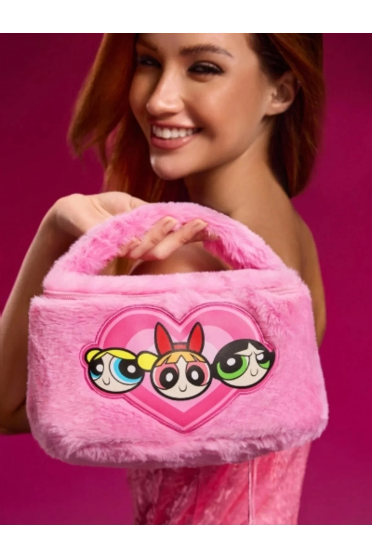 Peluş Karakter Desenli Pembe Kalp Detaylı Çok Amaçlı Fermuarlı Çanta / Makyaj Kutusu - Görsel 2