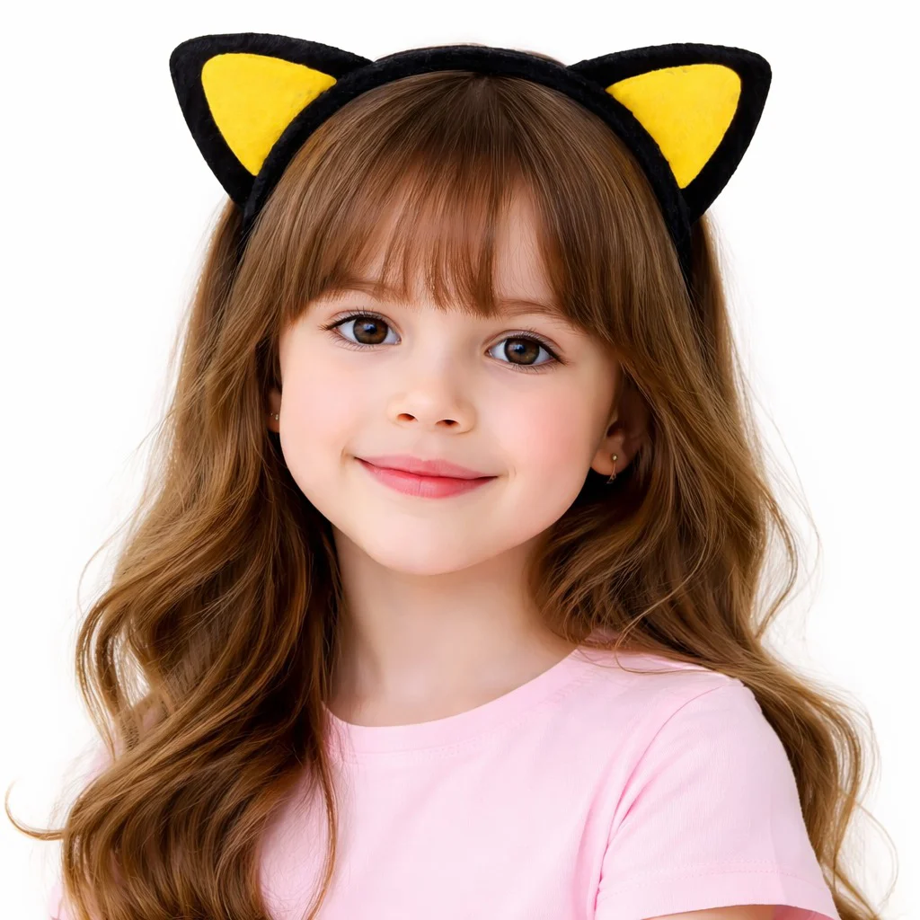Peluş Kedi Kulak Taç Sarı Siyah – Çocuk Parti & Kostüm Tacı | Kaymaz & Rahat