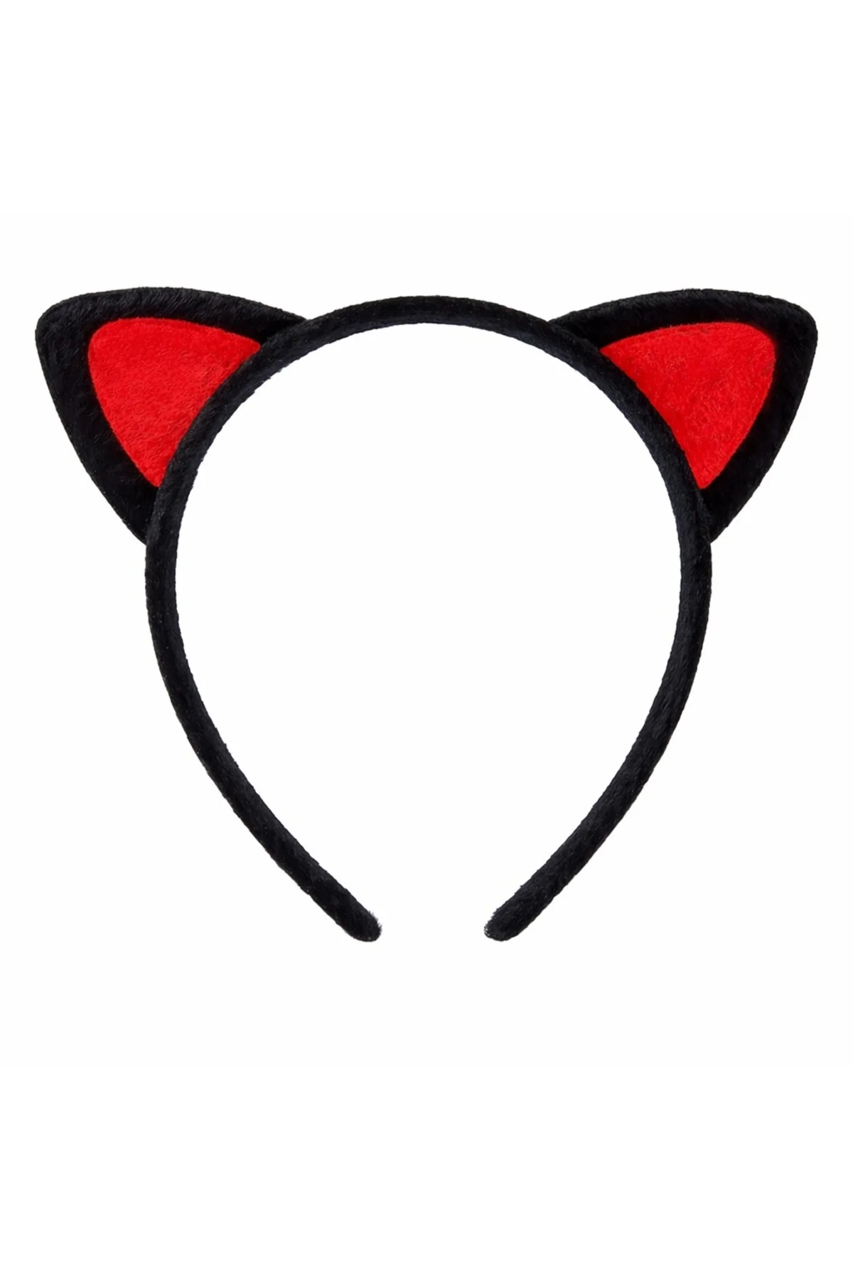 Peluş Kedi Kulaklı Taç Kırmızı Siyah