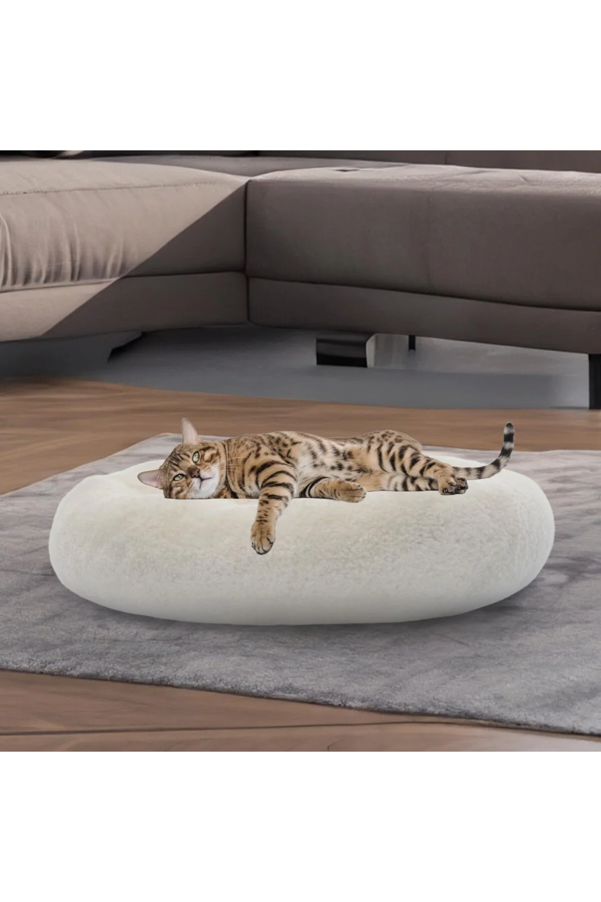 Peluş Kedi ve Köpek Yatağı Beyaz Renkte, Ekonomik Kedi Yatağı Bey
