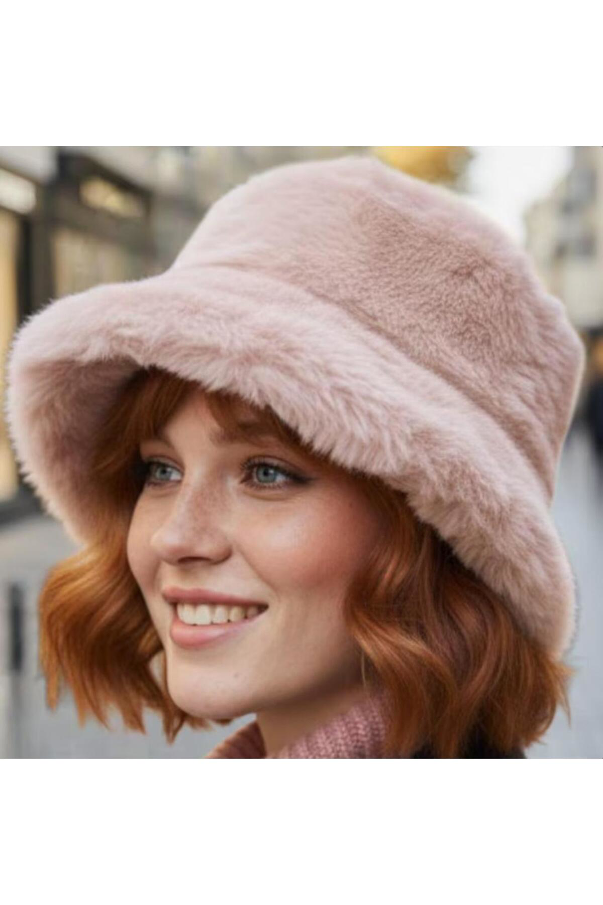 Peluş Kışlık Yumuşak Tüylü Bucket Şapka, Kışlık Kova Şapka, Peluş