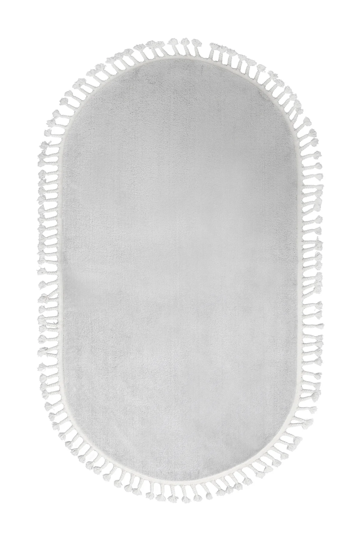 PELUŞ Oval Saçaklı HALI AÇIK GRİ RENK Silinebilir 80x200 PELUŞ Oval Saçaklı HALI AÇIK GRİ RENK Silinebilir 80x200