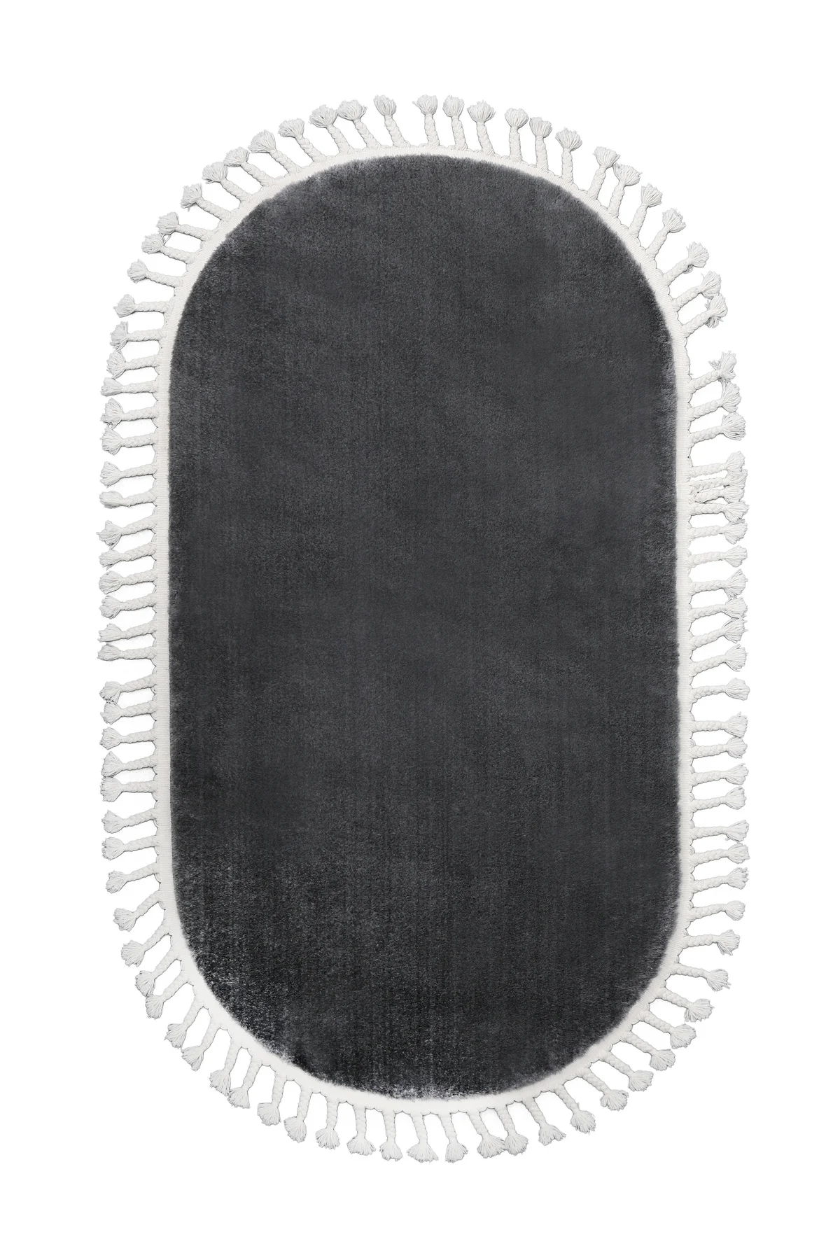 PELUŞ Oval Saçaklı HALI KOYU GRİ RENK Silinebilir 120x150 - Görsel 4