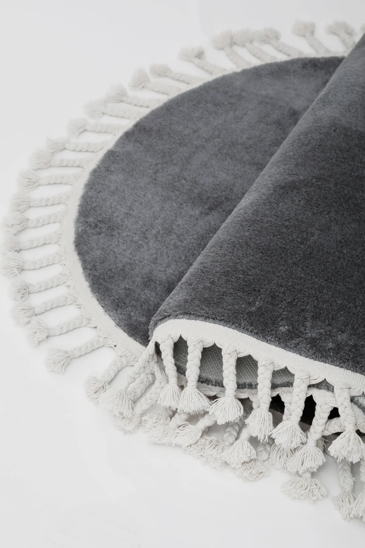 PELUŞ Oval Saçaklı HALI KOYU GRİ RENK Silinebilir 80x300