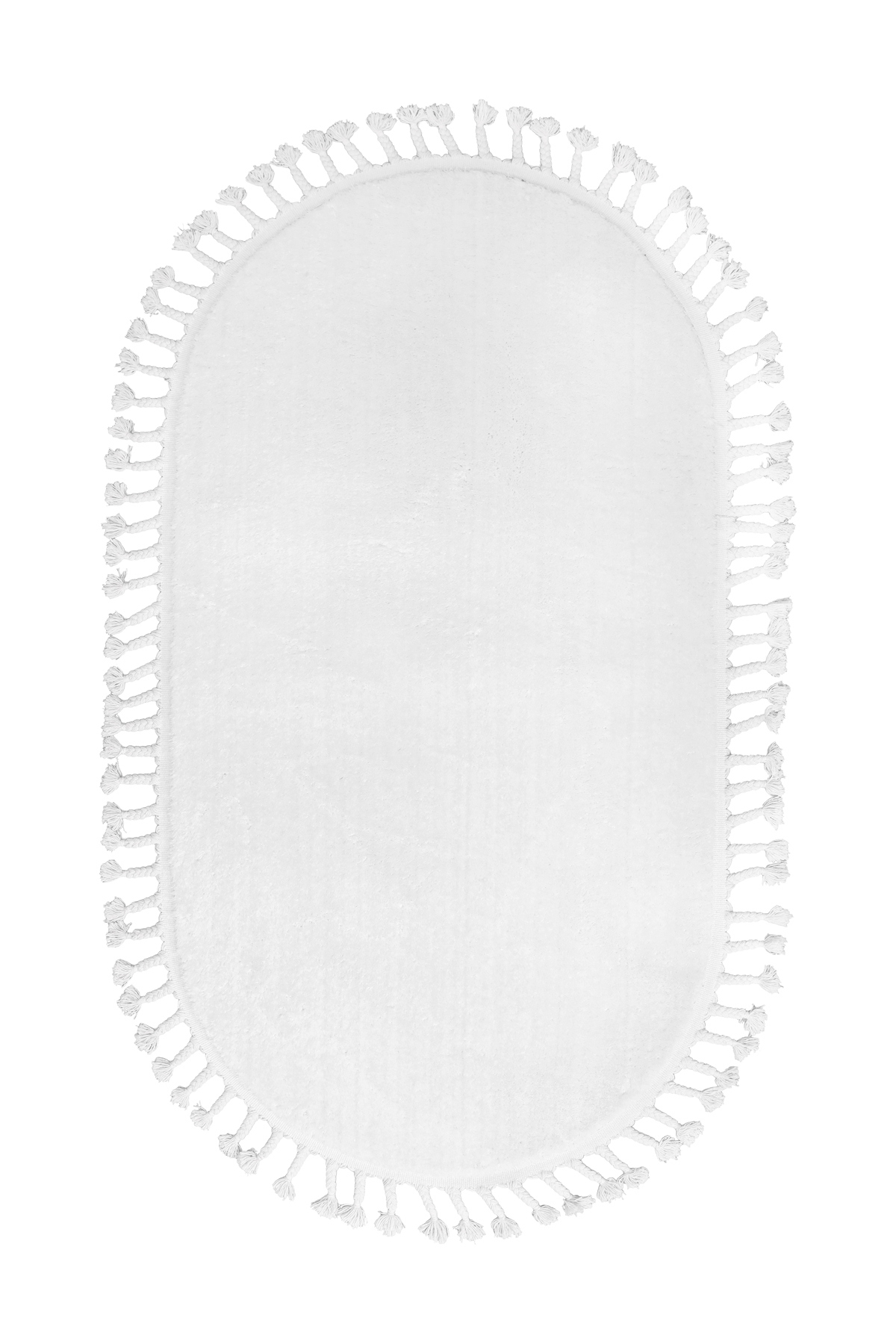 PELUŞ Oval Saçaklı HALI BEYAZ RENK Silinebilir 60x400