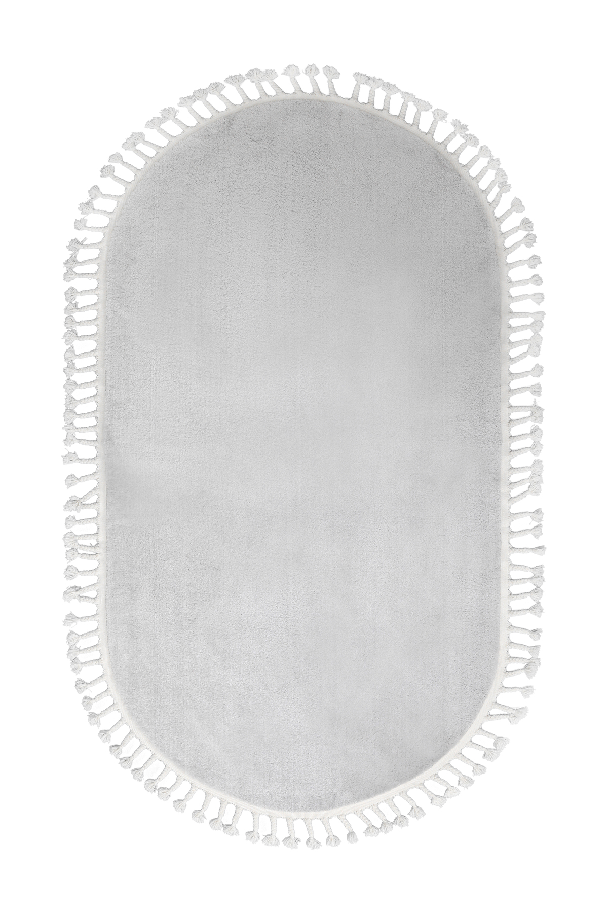 PELUŞ Oval Saçaklı HALI AÇIK GRİ RENK Silinebilir 80x120