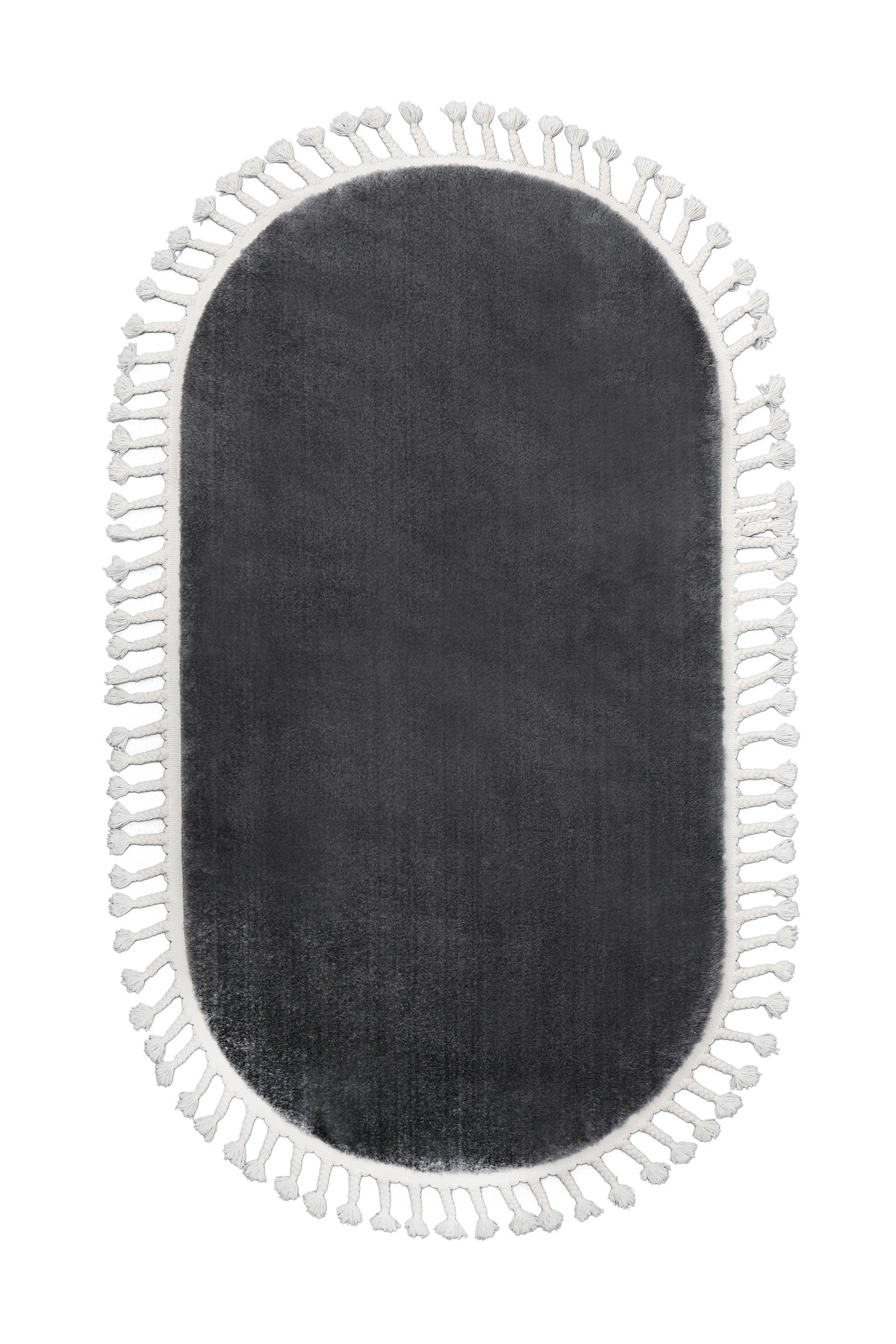 PELUŞ Oval Saçaklı HALI KOYU GRİ RENK Silinebilir 200x650
