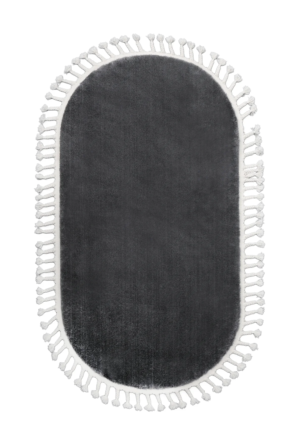 PELUŞ Oval Saçaklı HALI KOYU GRİ RENK Silinebilir 80x300