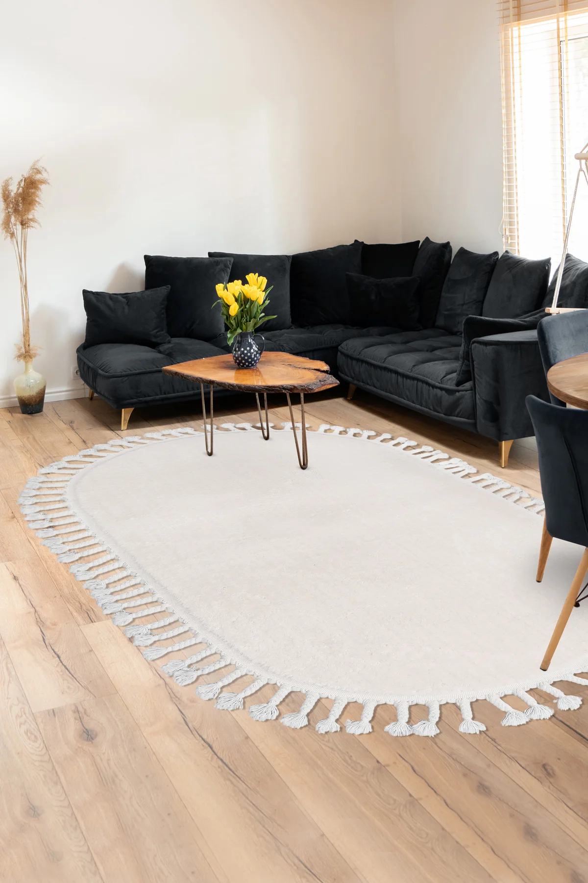 PELUŞ Oval Saçaklı HALI VİZON RENK Silinebilir 160x250 (4 metrekare)