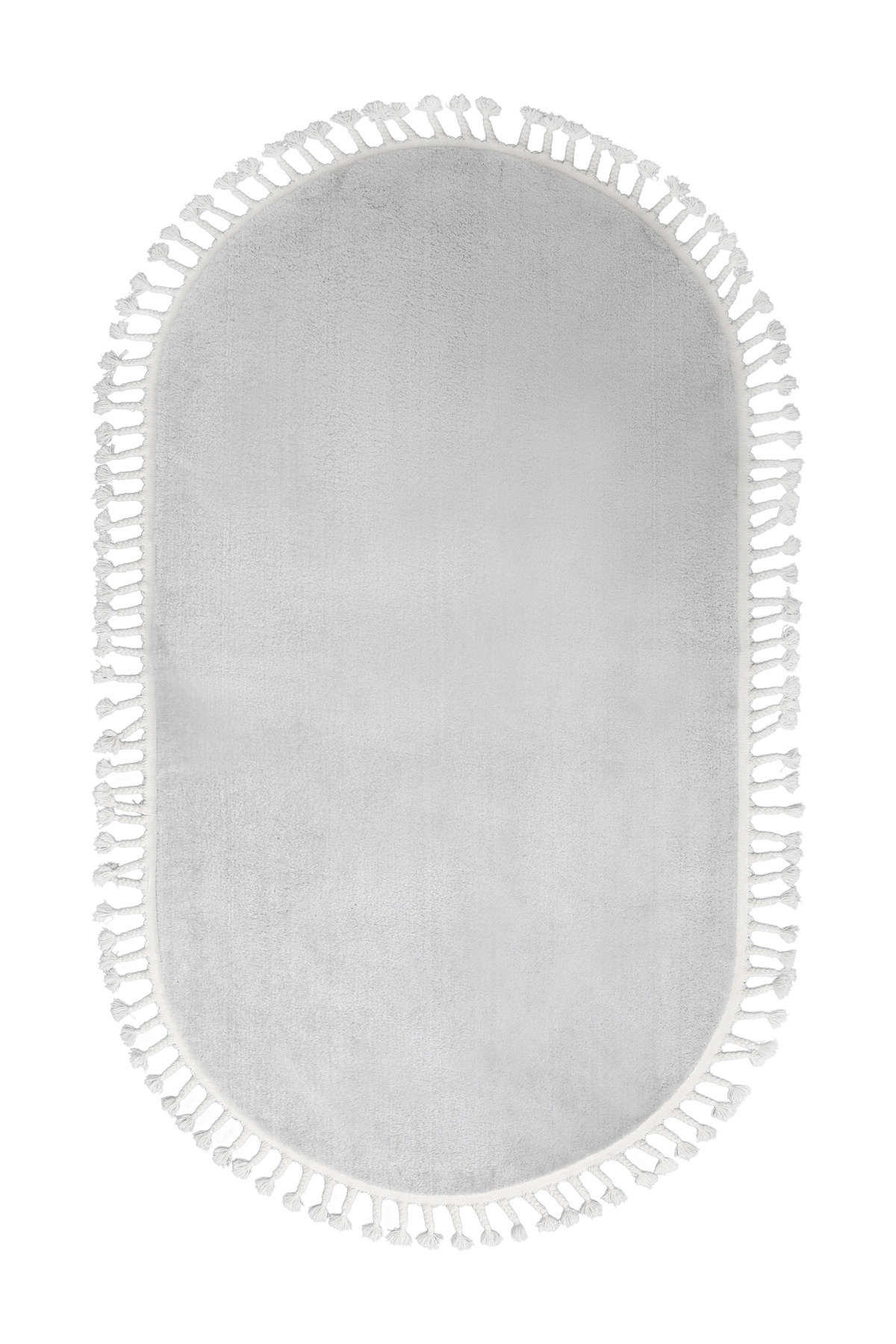 PELUŞ Oval Saçaklı HALI AÇIK GRİ RENK Silinebilir 80x400