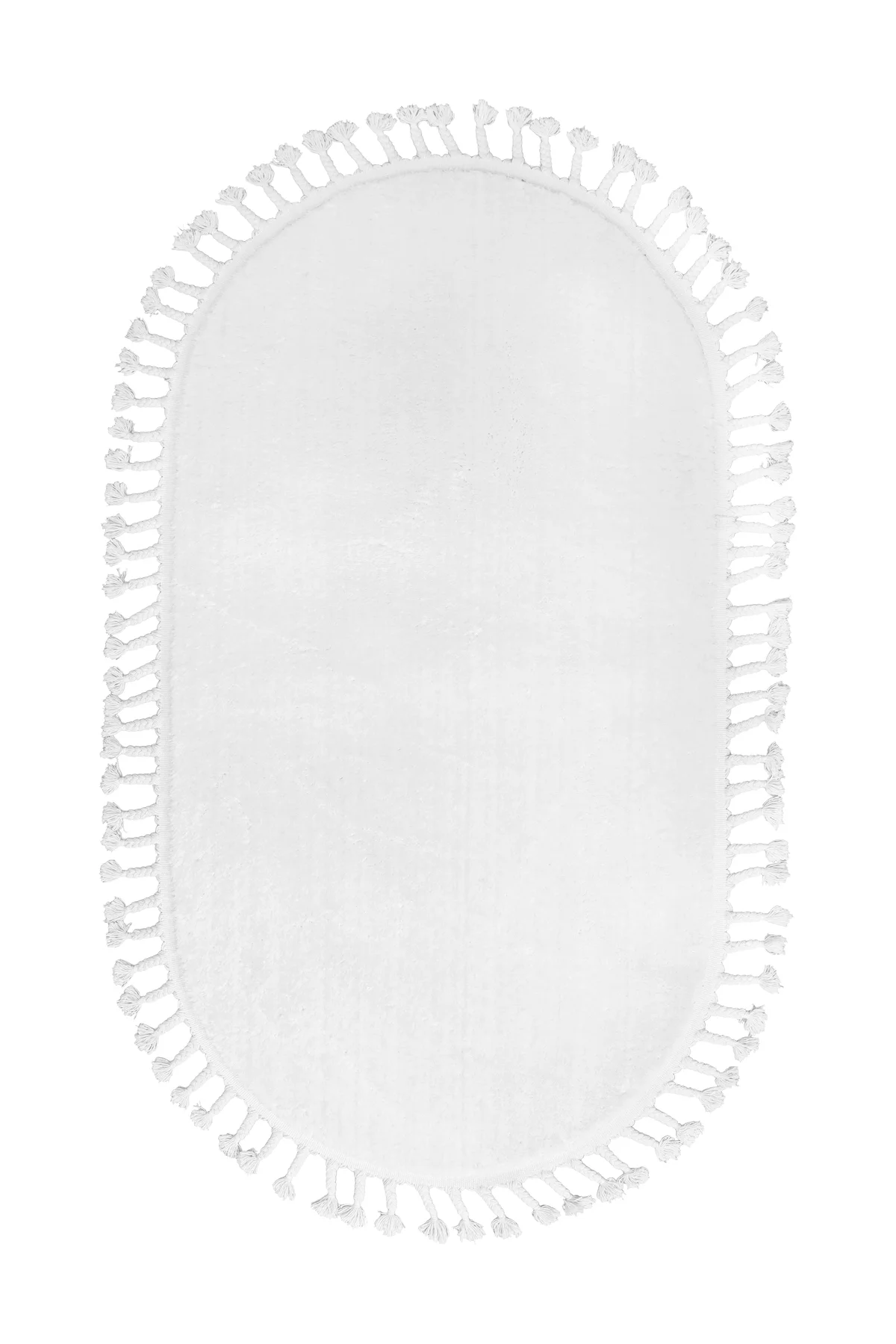 PELUŞ Oval Saçaklı HALI BEYAZ RENK Silinebilir 200x300 (6 metrekare)