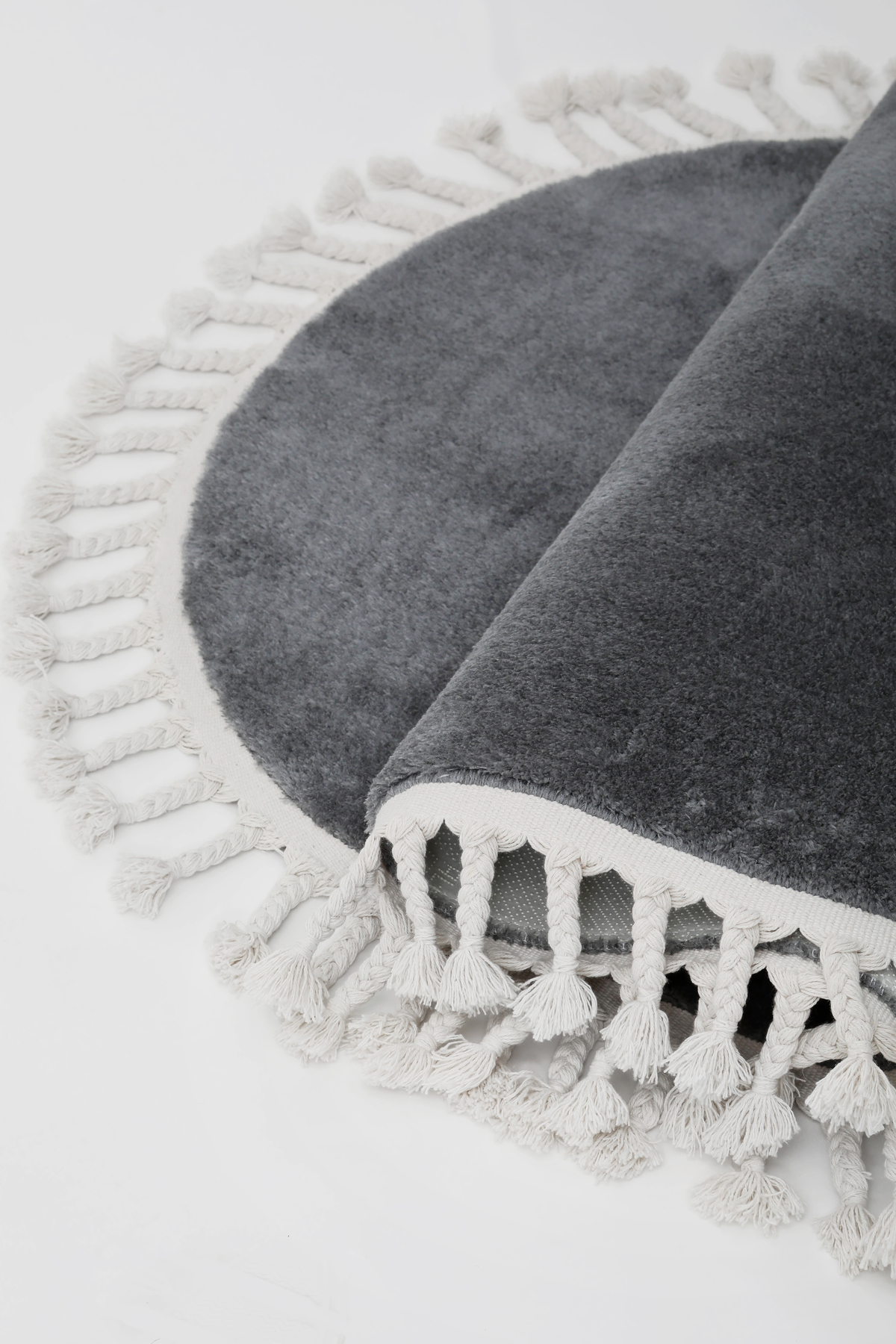 PELUŞ Oval Saçaklı HALI KOYU GRİ RENK Silinebilir 80x300