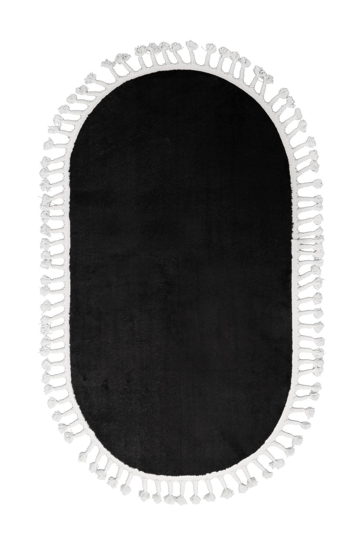 PELUŞ Oval Saçaklı HALI SİYAH RENK Silinebilir 60x800