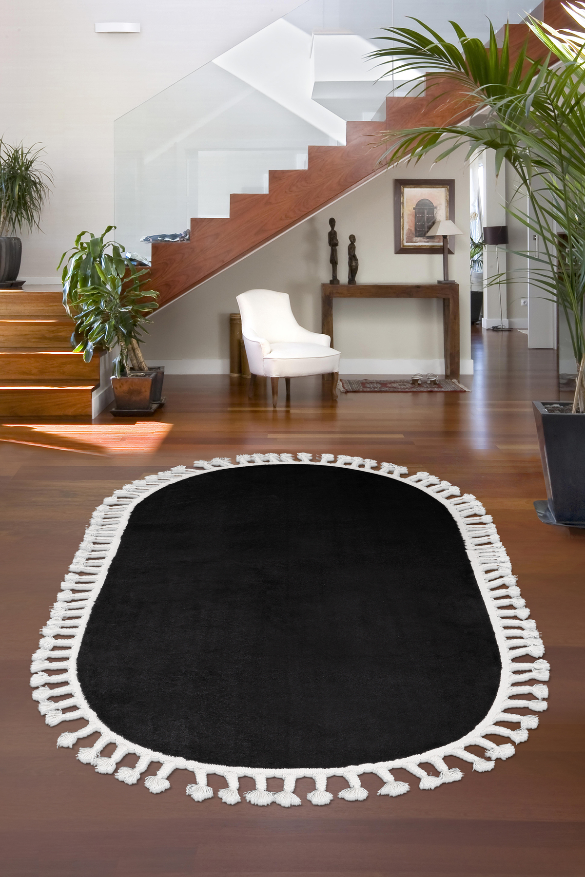 PELUŞ Oval Saçaklı HALI SİYAH RENK Silinebilir 60x900 Fiyatı, Yorumları ve Özellikleri