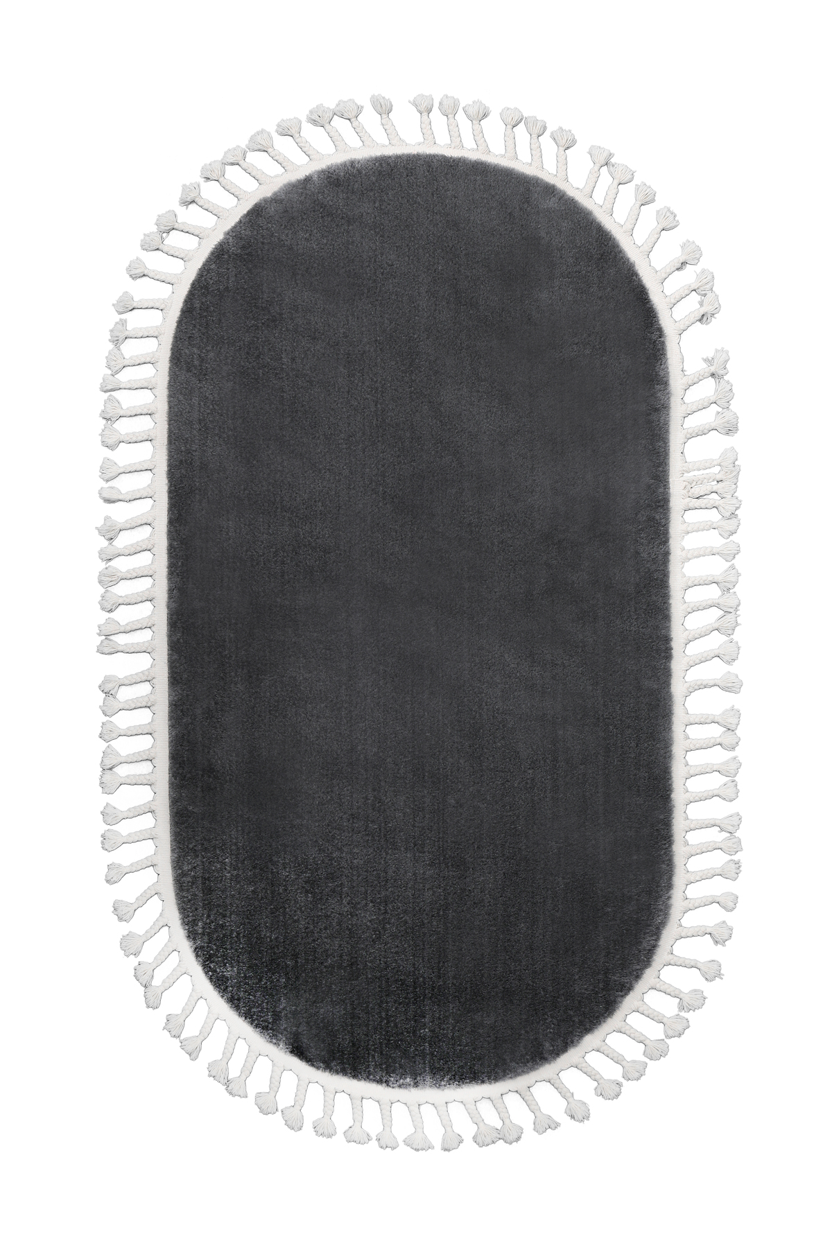 PELUŞ Oval Saçaklı HALI KOYU GRİ RENK Silinebilir 80x300